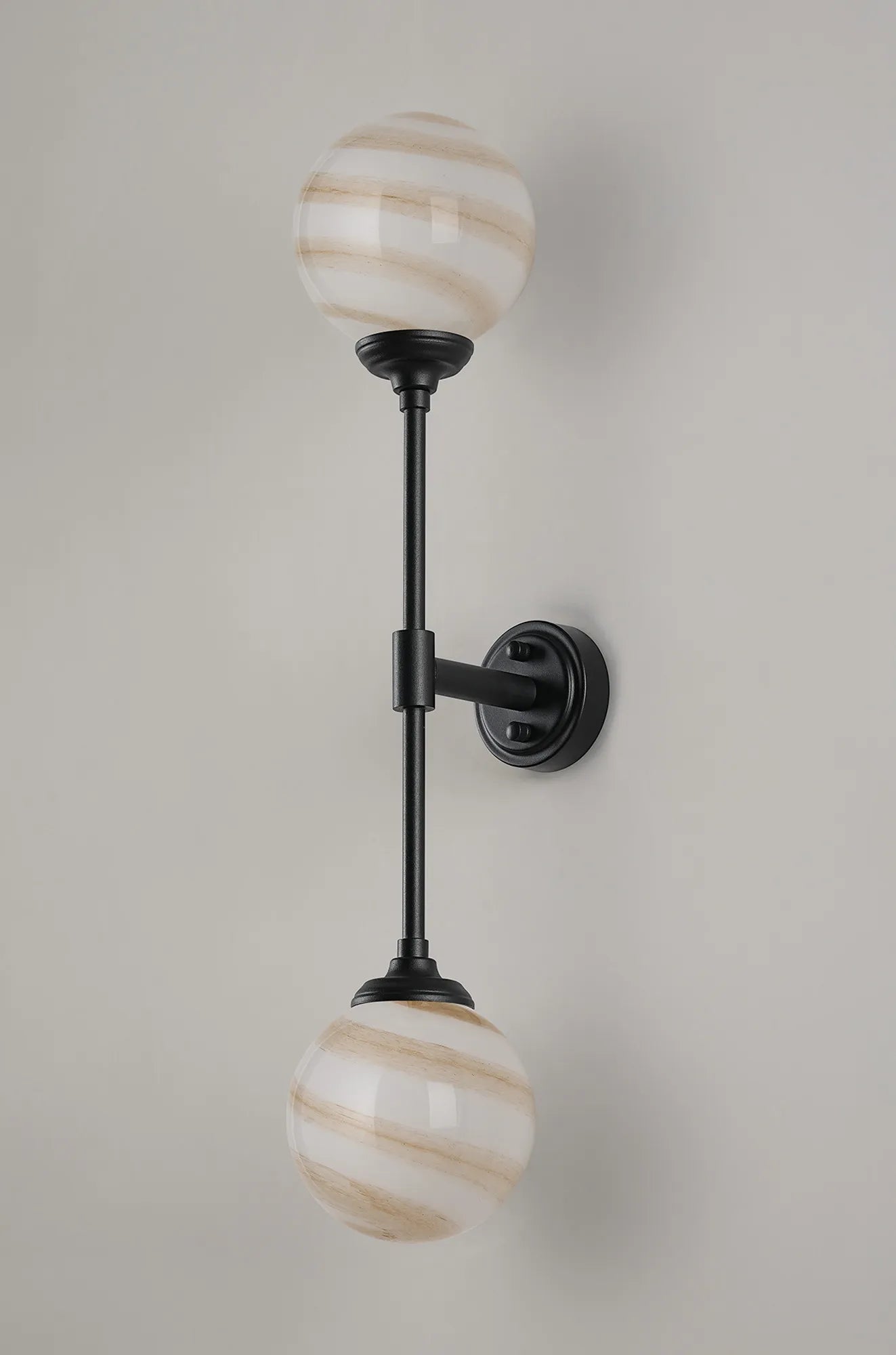 Dene Ceiling & Wall Light - Linear 2 Light - IP44 Satin Black & Brown, White Round Marble Effect Glass