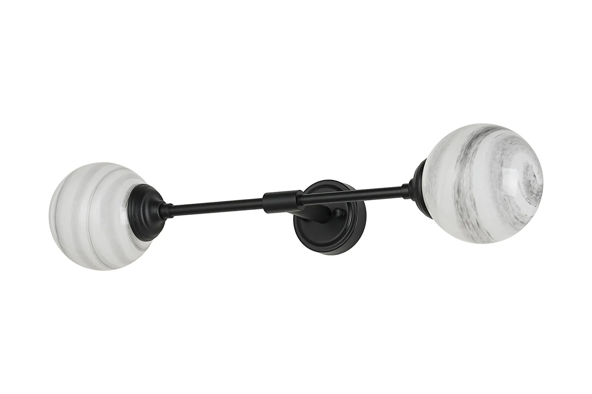 Dene Ceiling & Wall Light - Linear 2 Light - IP44 Satin Black & Grey, White Round Marble Effect Glass