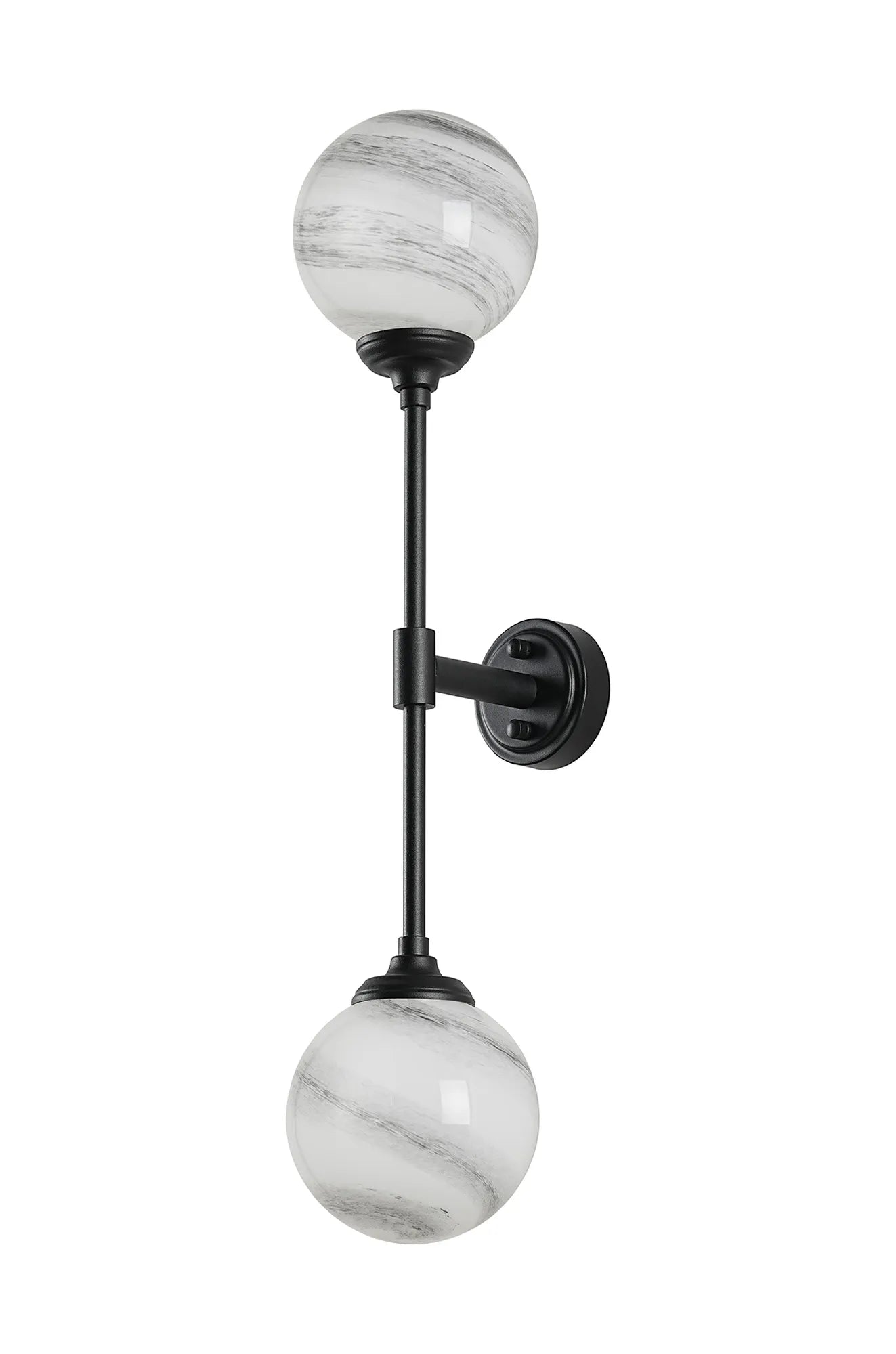 Dene Ceiling & Wall Light - Linear 2 Light - IP44 Satin Black & Grey, White Round Marble Effect Glass