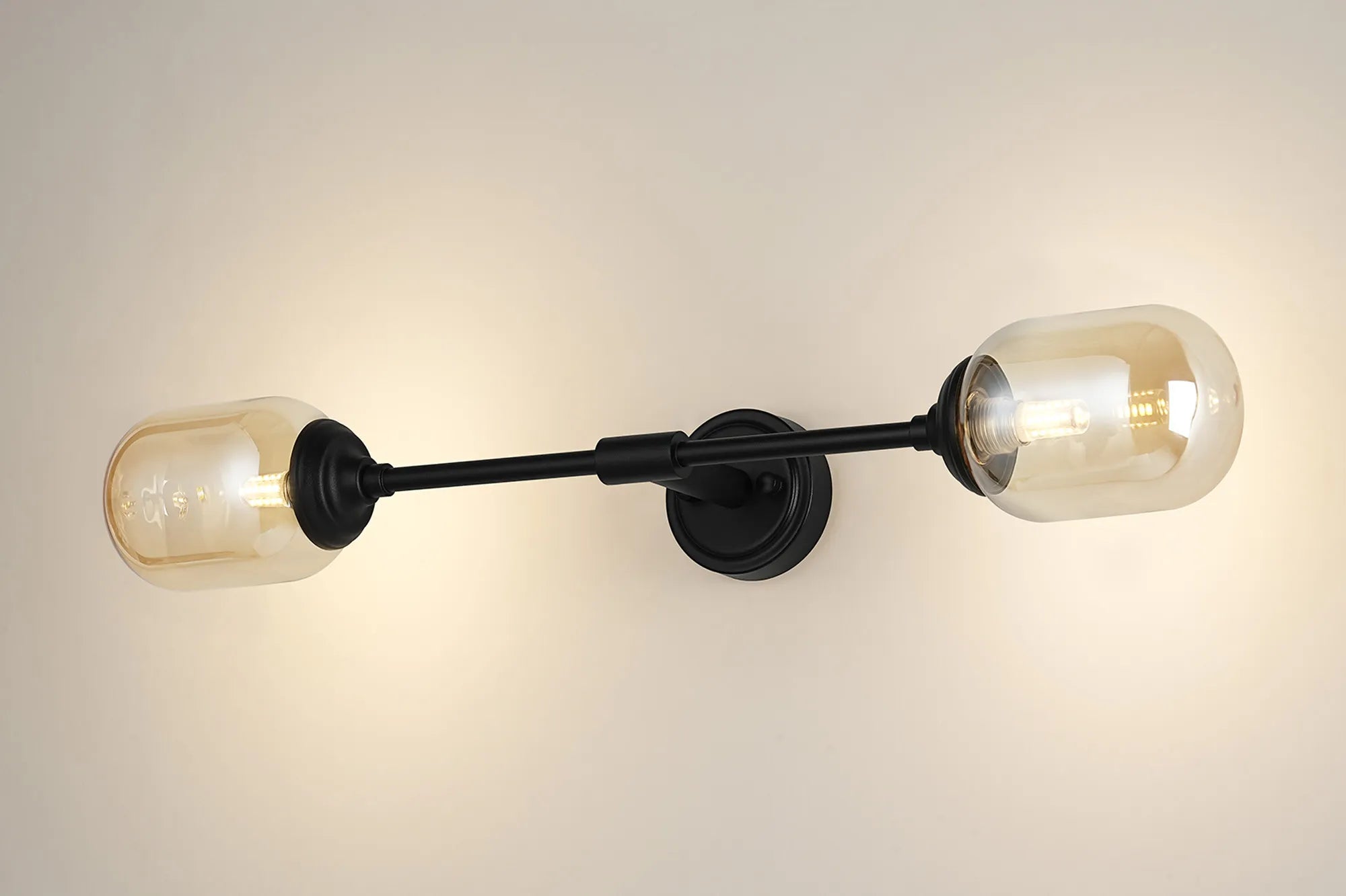 Dene Ceiling & Wall Light - Linear 2 Light - IP44 Satin Black & Amber Smooth Tubular Glass