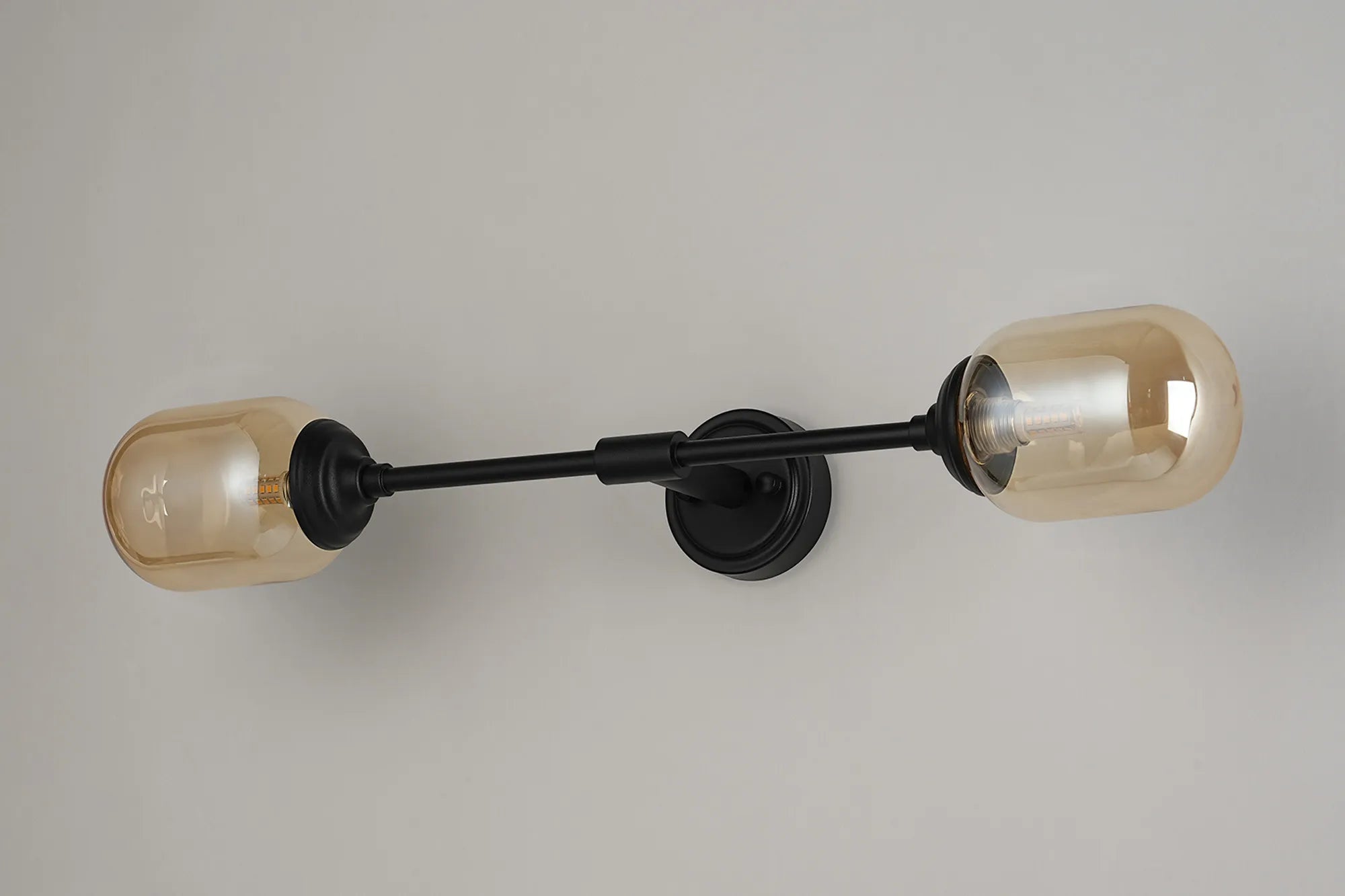 Dene Ceiling & Wall Light - Linear 2 Light - IP44 Satin Black & Amber Smooth Tubular Glass