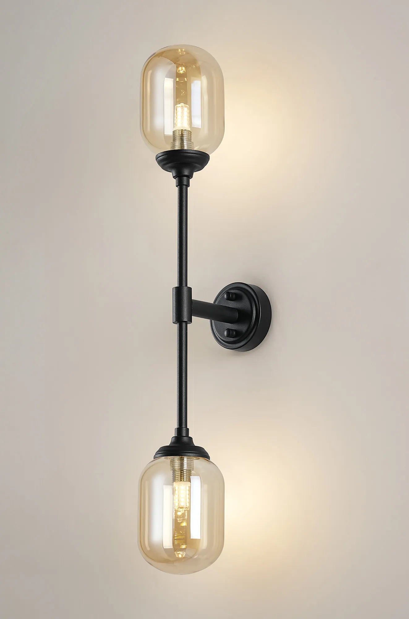 Dene Ceiling & Wall Light - Linear 2 Light - IP44 Satin Black & Amber Smooth Tubular Glass
