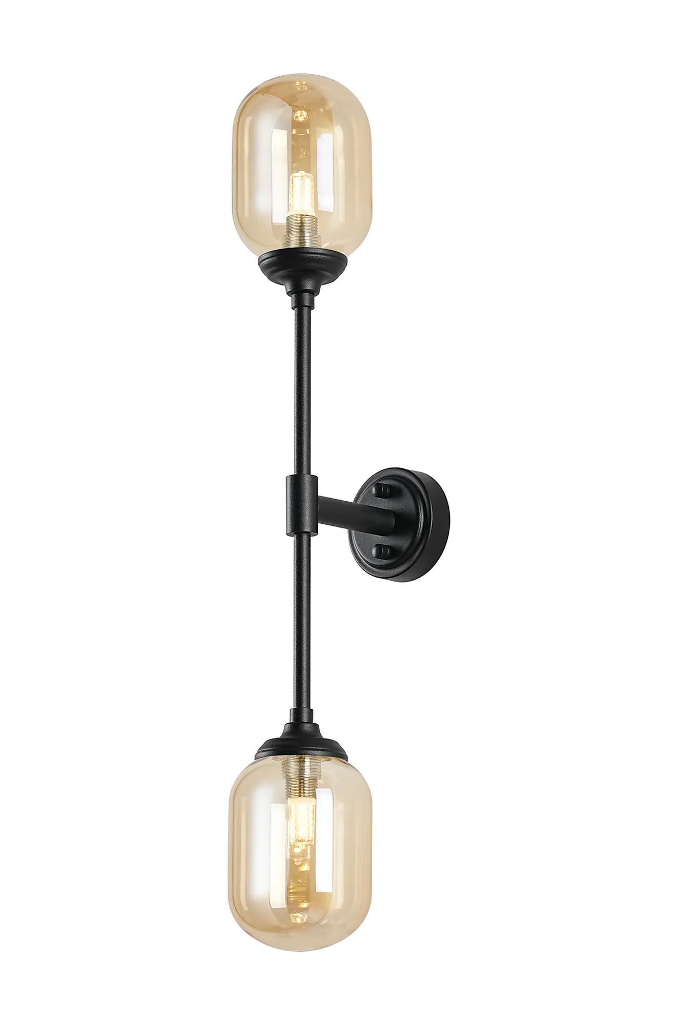 Dene Ceiling & Wall Light - Linear 2 Light - IP44 Satin Black & Amber Smooth Tubular Glass