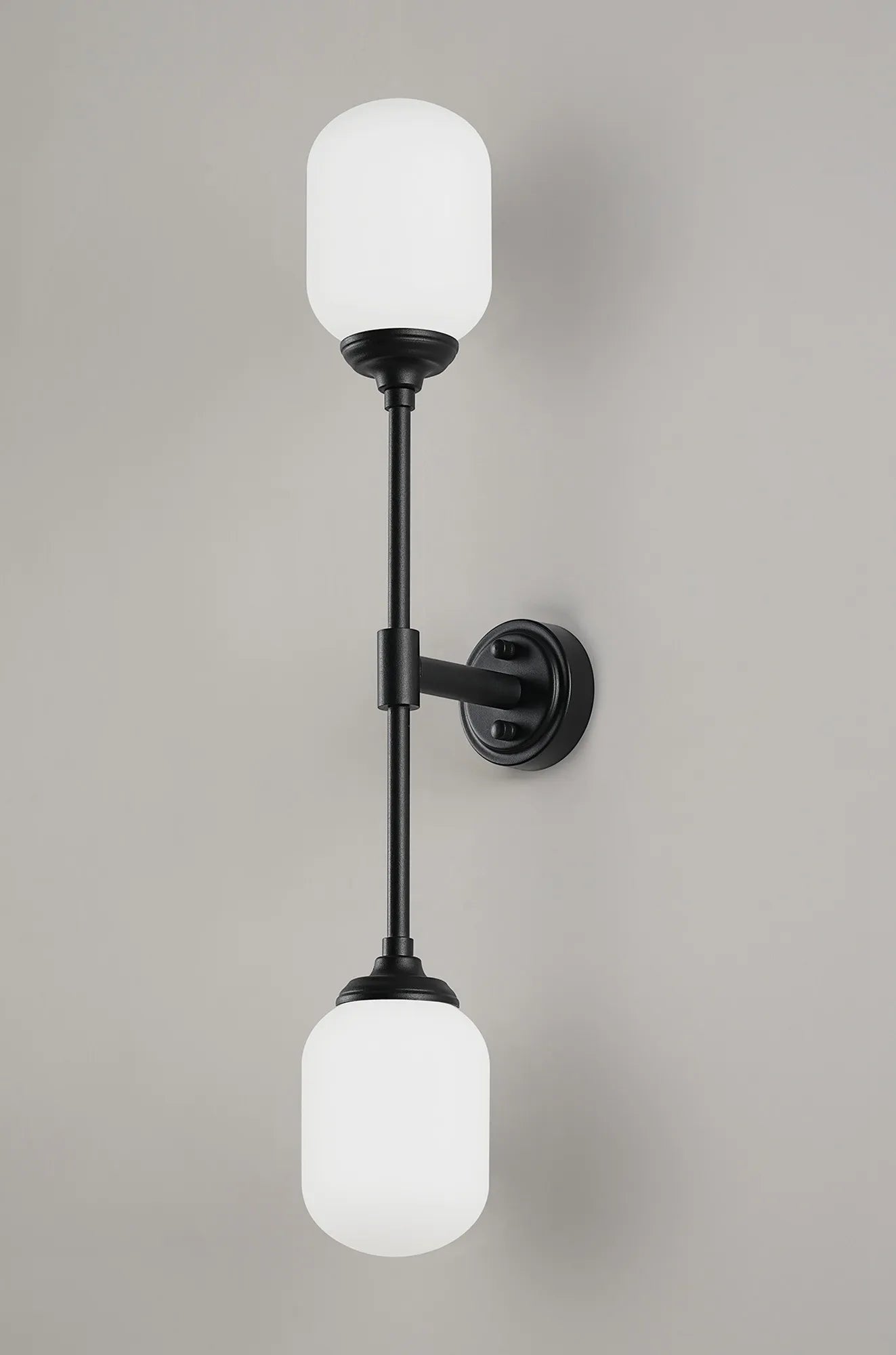 Dene Ceiling & Wall Light - Linear 2 Light - IP44 Satin Black & White Smooth Tubular Glass