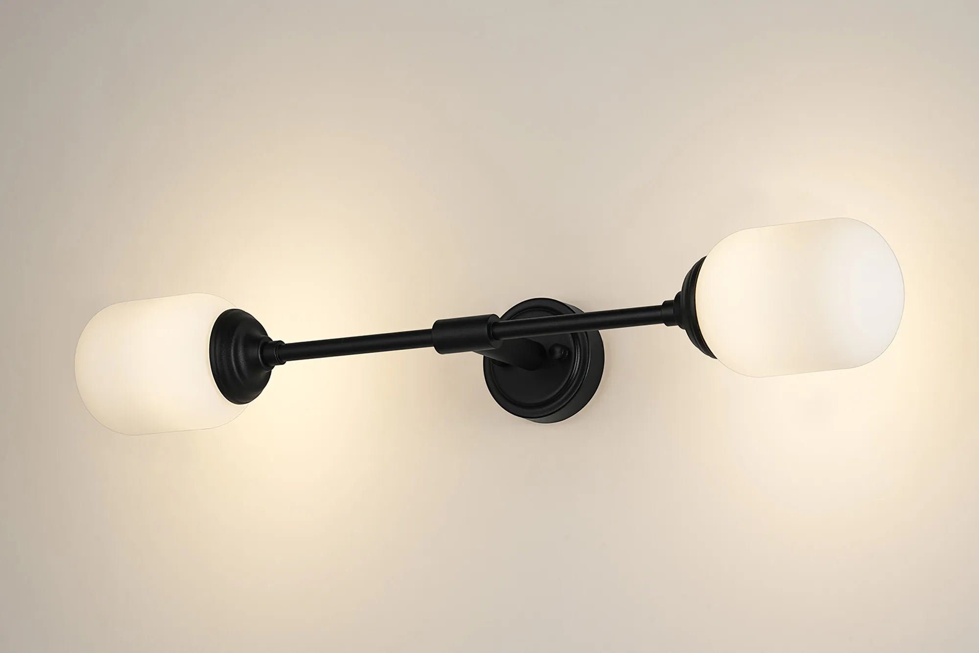 Dene Ceiling & Wall Light - Linear 2 Light - IP44 Satin Black & White Smooth Tubular Glass