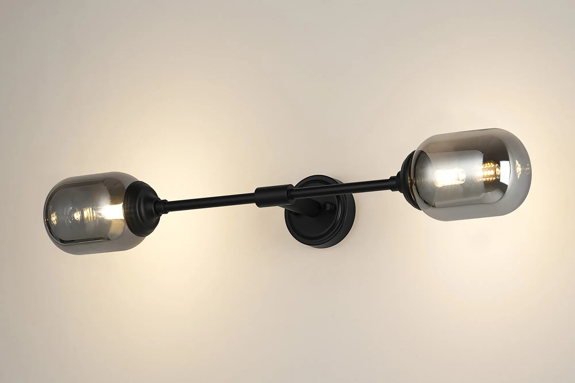 Dene Ceiling & Wall Light - Linear 2 Light - IP44 Satin Black & Glass Smooth Tubular Glass