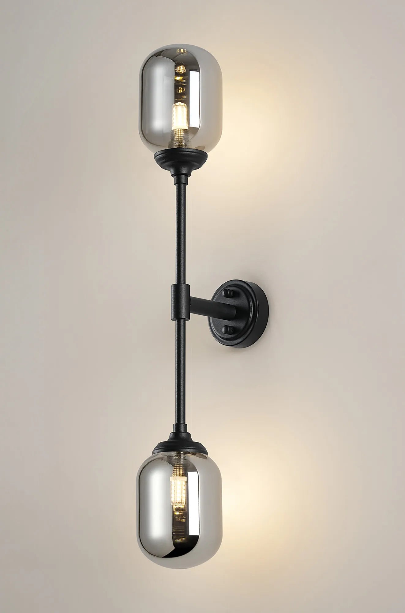 Dene Ceiling & Wall Light - Linear 2 Light - IP44 Satin Black & Glass Smooth Tubular Glass