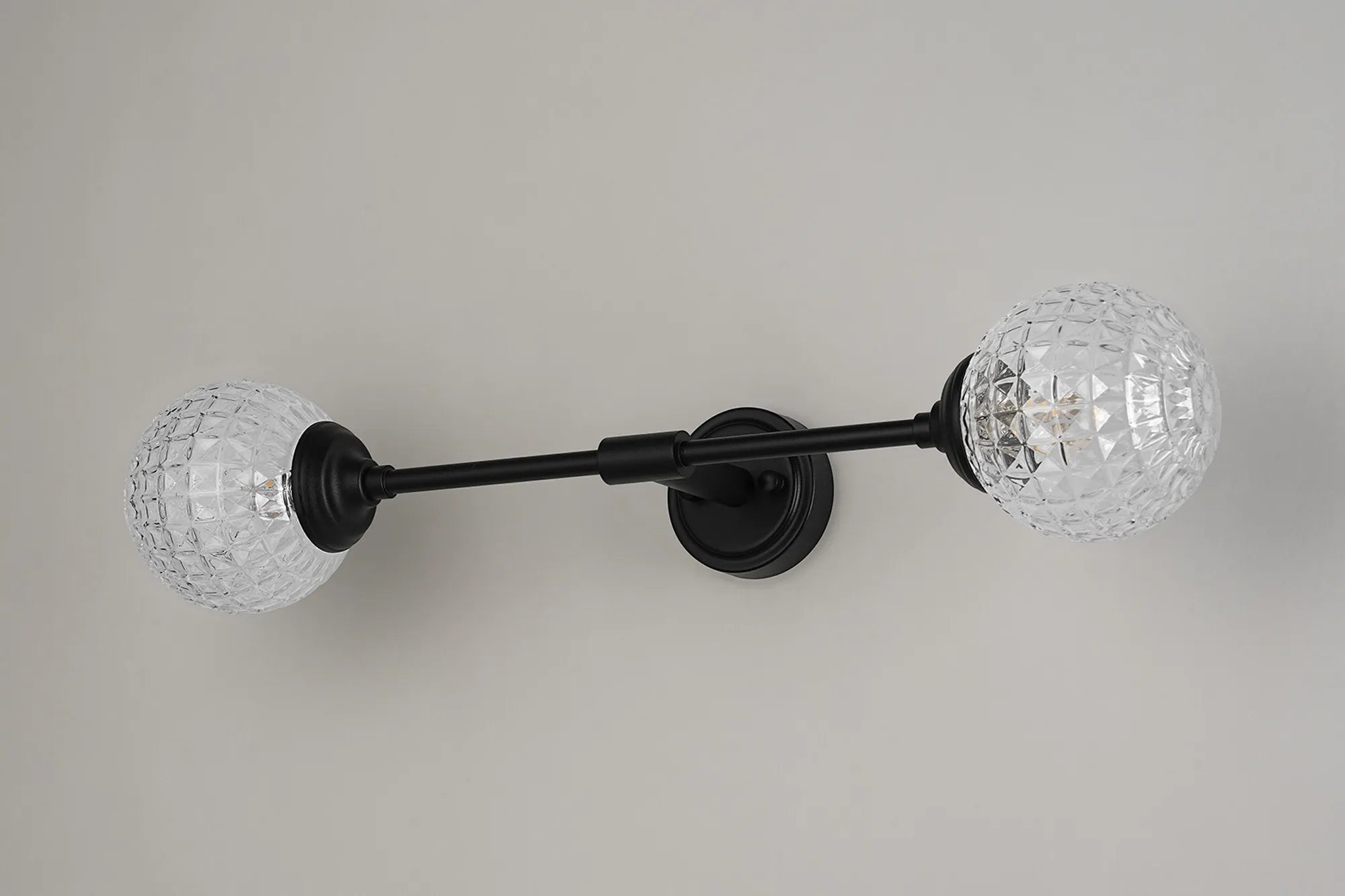 Dene Ceiling & Wall Light - Linear 2 Light - IP44 Satin Black & Glass Cross Pattern Round Glass
