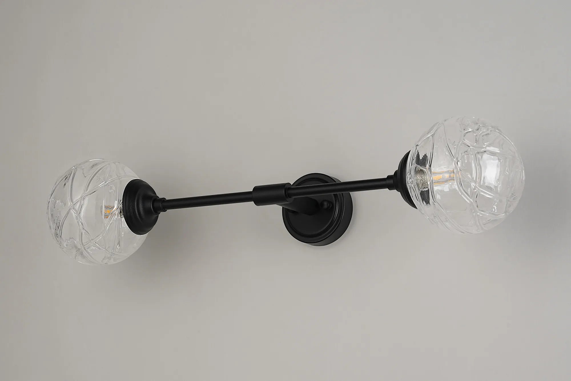 Dene Ceiling & Wall Light - Linear 2 Light - IP44 Satin Black & Glass Dune Effect Round Glass