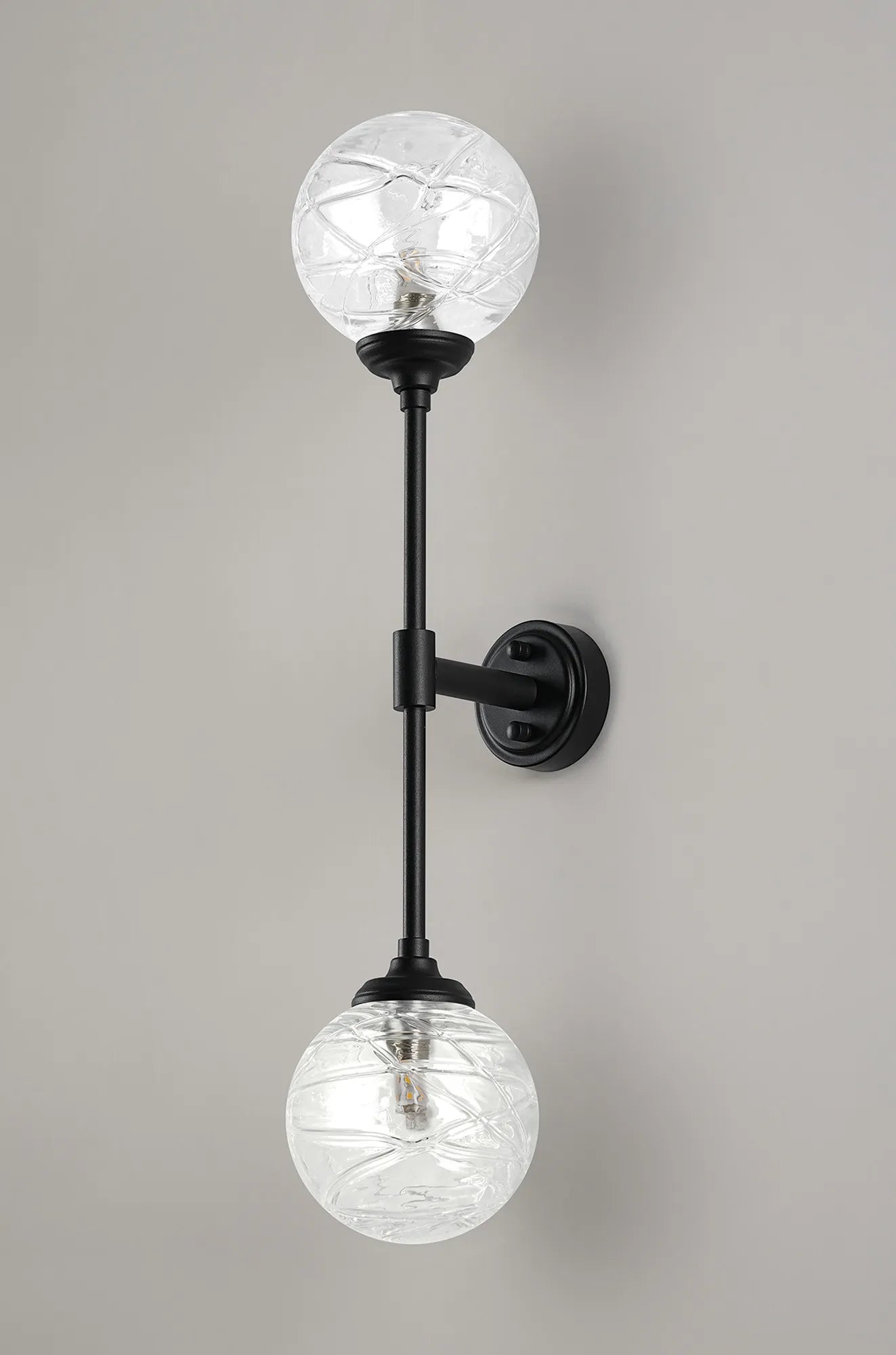 Dene Ceiling & Wall Light - Linear 2 Light - IP44 Satin Black & Glass Dune Effect Round Glass