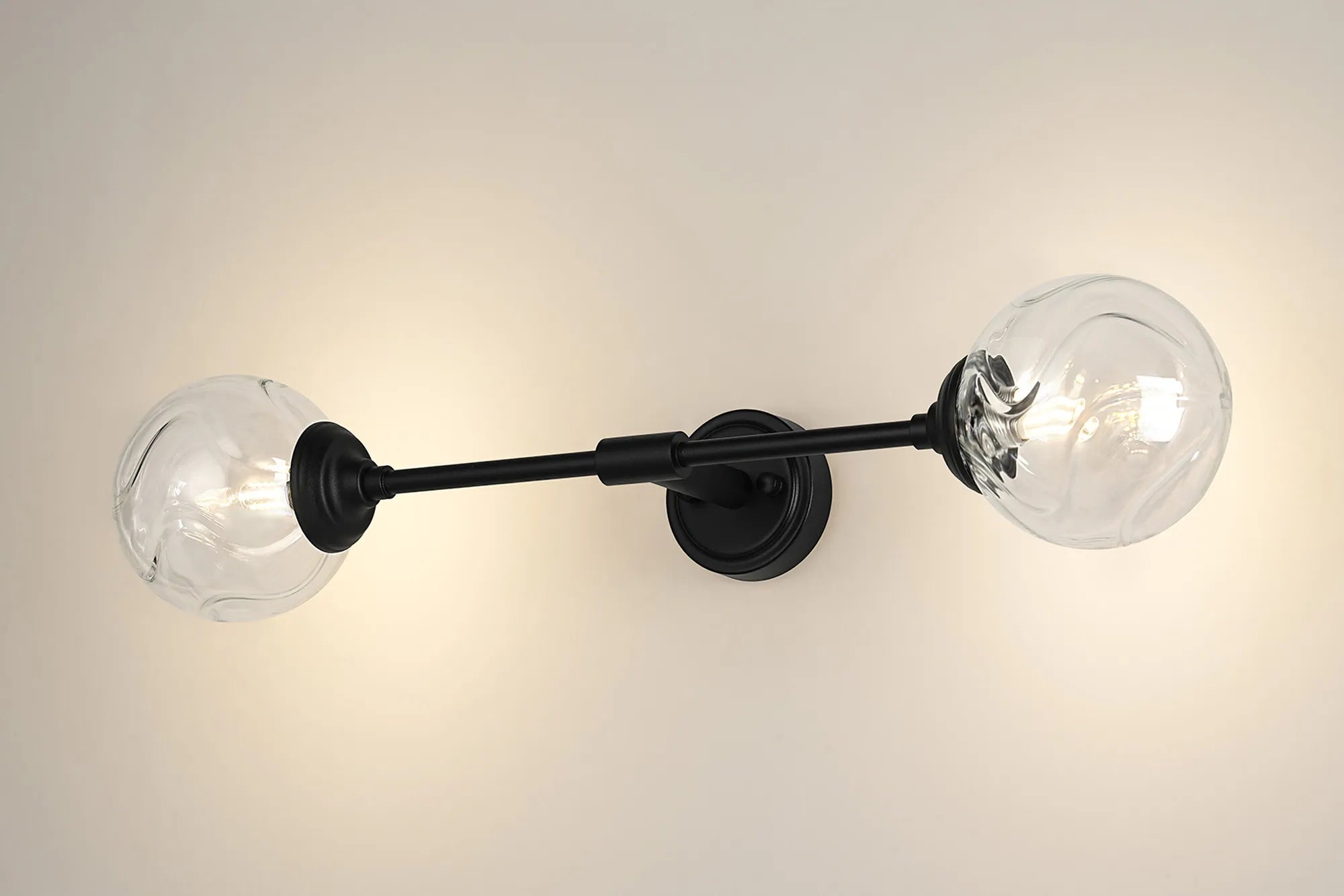 Dene Ceiling & Wall Light - Linear 2 Light - IP44 Satin Black & Glass Waved Round Glass
