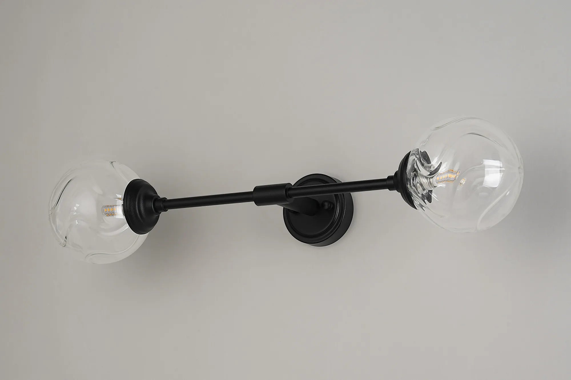 Dene Ceiling & Wall Light - Linear 2 Light - IP44 Satin Black & Glass Waved Round Glass
