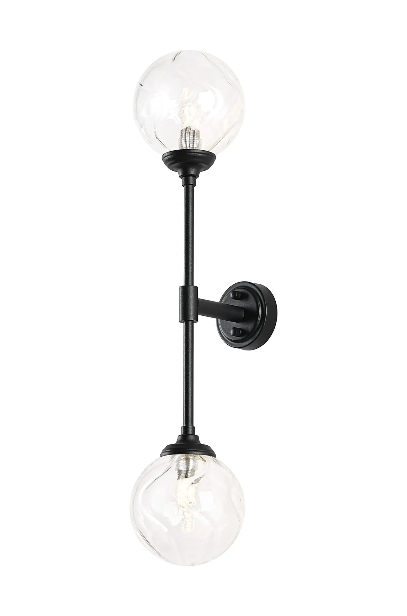 Dene Ceiling & Wall Light - Linear 2 Light - IP44 Satin Black & Glass Waved Round Glass
