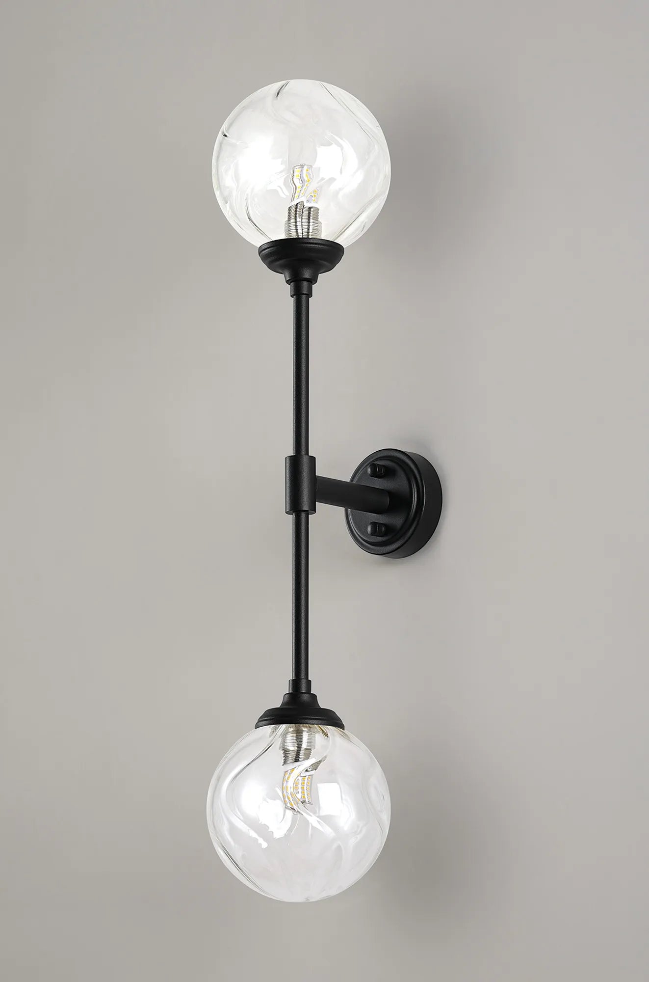 Dene Ceiling & Wall Light - Linear 2 Light - IP44 Satin Black & Glass Waved Round Glass