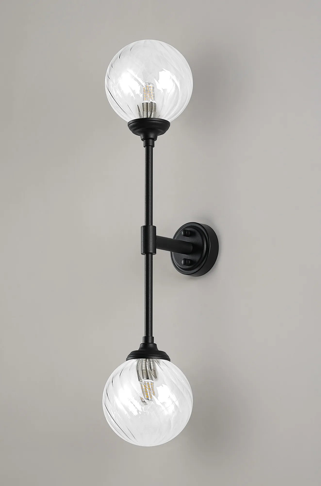 Dene Ceiling & Wall Light - Linear 2 Light - IP44 Satin Black & Glass Swirl Round Glass