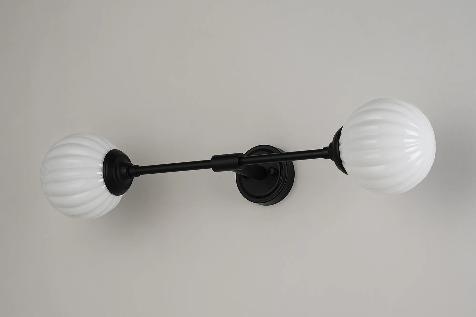 Dene Ceiling & Wall Light - Linear 2 Light - IP44 Satin Black & White Round Segment Glass