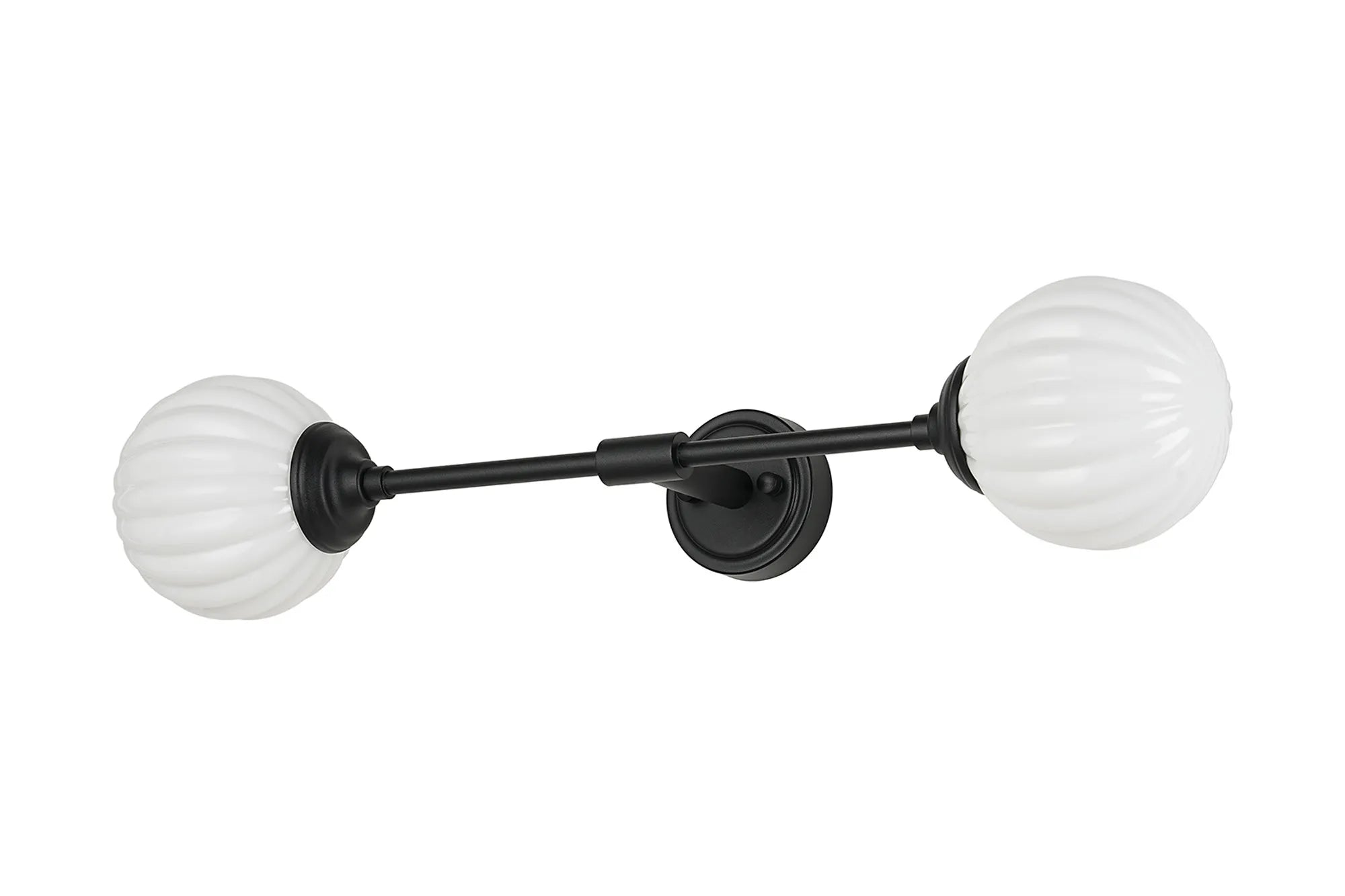 Dene Ceiling & Wall Light - Linear 2 Light - IP44 Satin Black & White Round Segment Glass