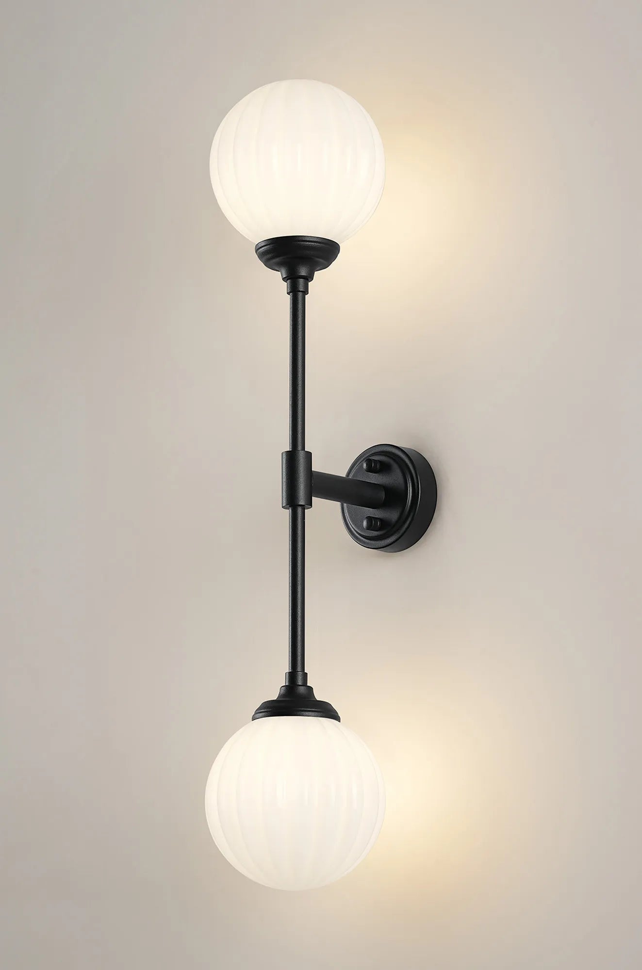 Dene Ceiling & Wall Light - Linear 2 Light - IP44 Satin Black & White Round Segment Glass