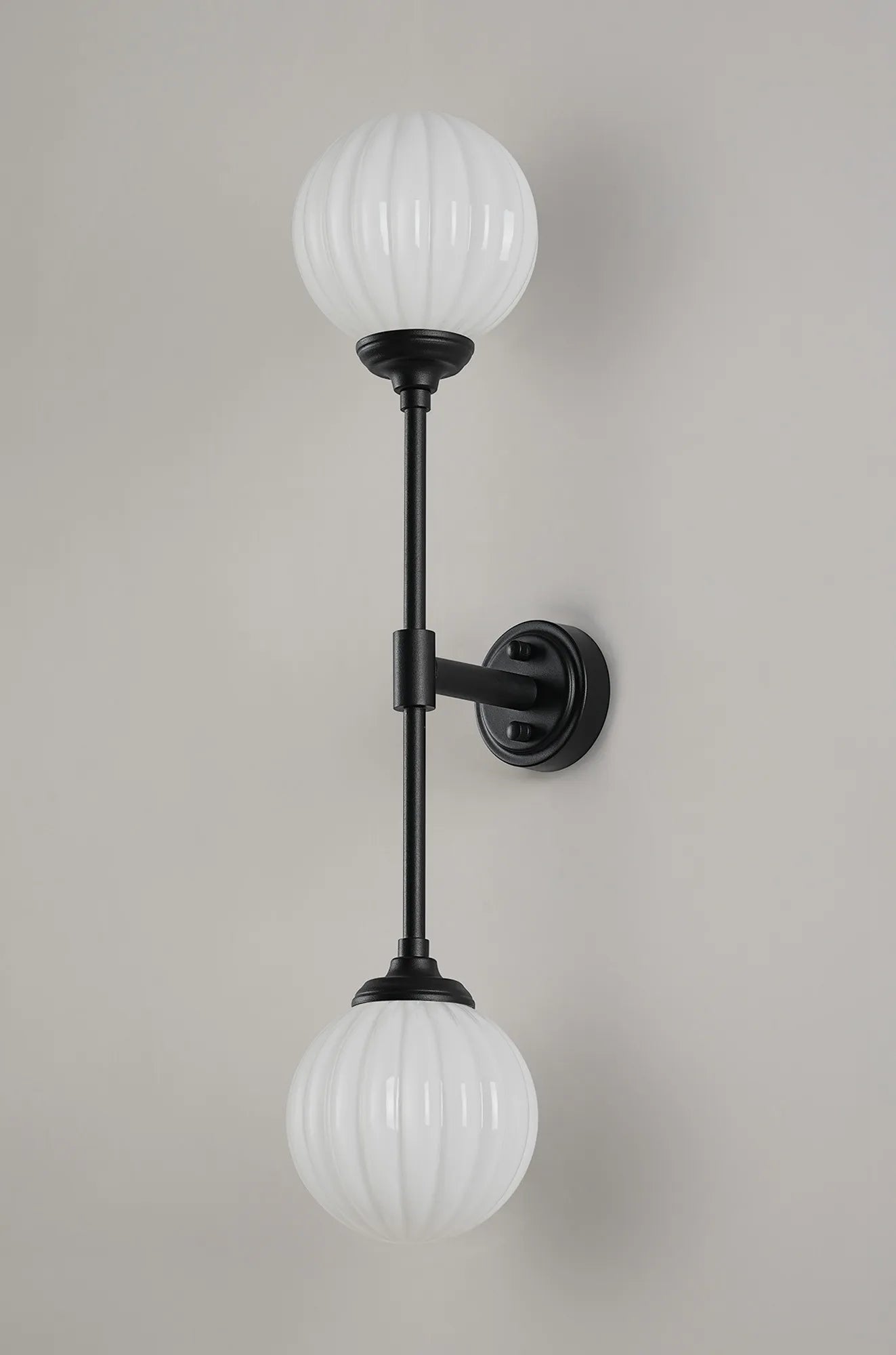 Dene Ceiling & Wall Light - Linear 2 Light - IP44 Satin Black & White Round Segment Glass