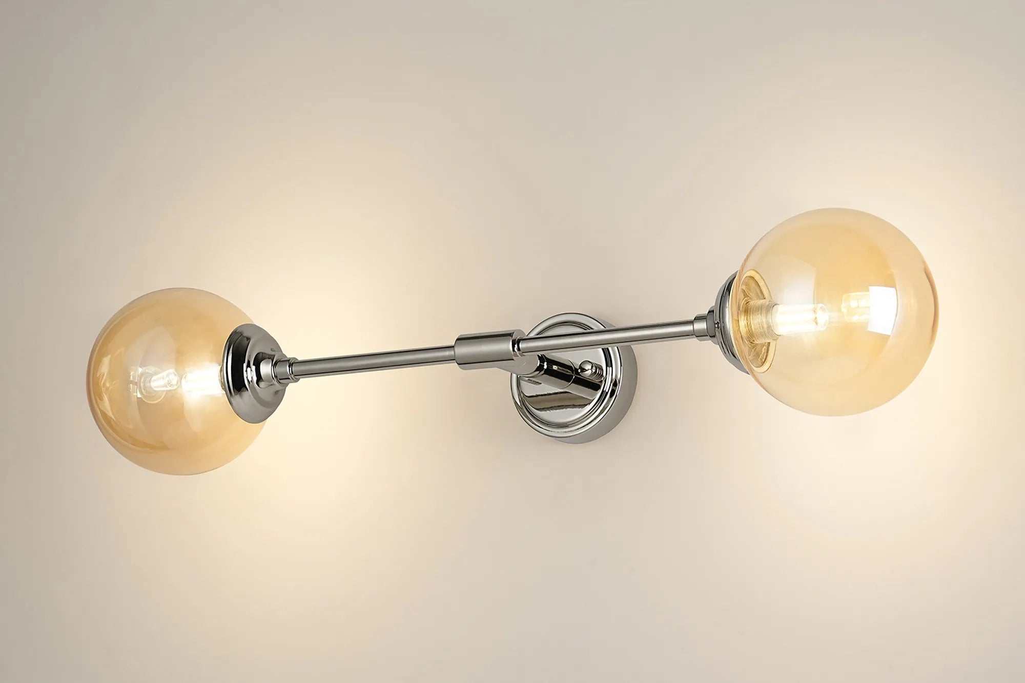 Dene Ceiling & Wall Light - Linear 2 Light - IP44 Nickel & Amber Smooth Round Glass