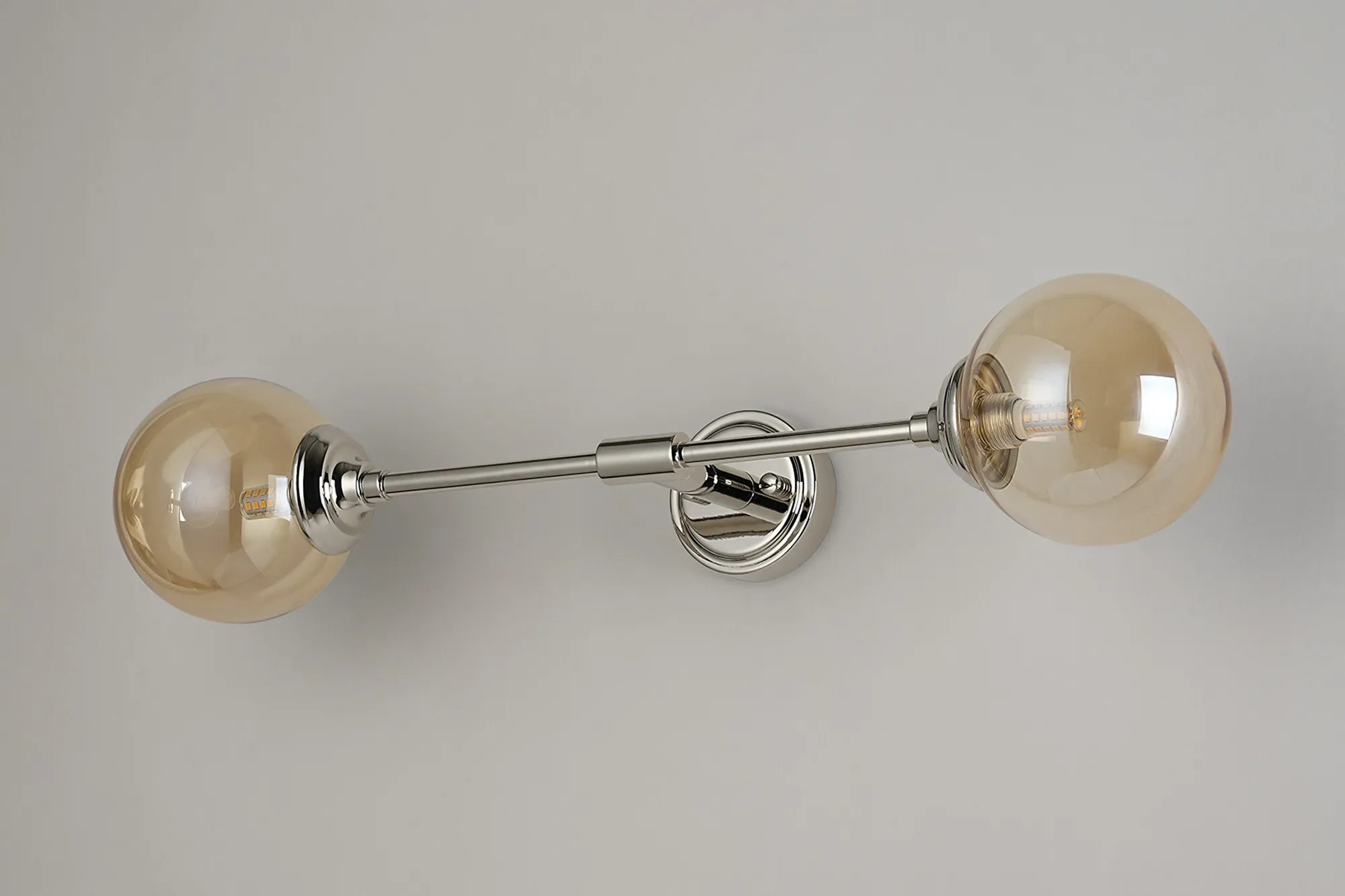 Dene Ceiling & Wall Light - Linear 2 Light - IP44 Nickel & Amber Smooth Round Glass