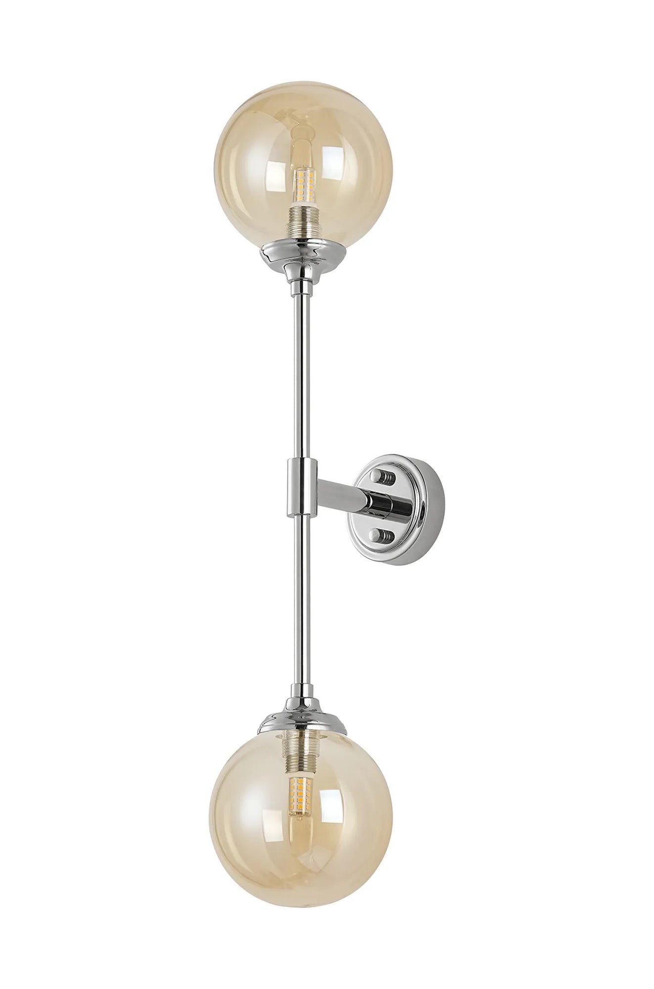 Dene Ceiling & Wall Light - Linear 2 Light - IP44 Nickel & Amber Smooth Round Glass