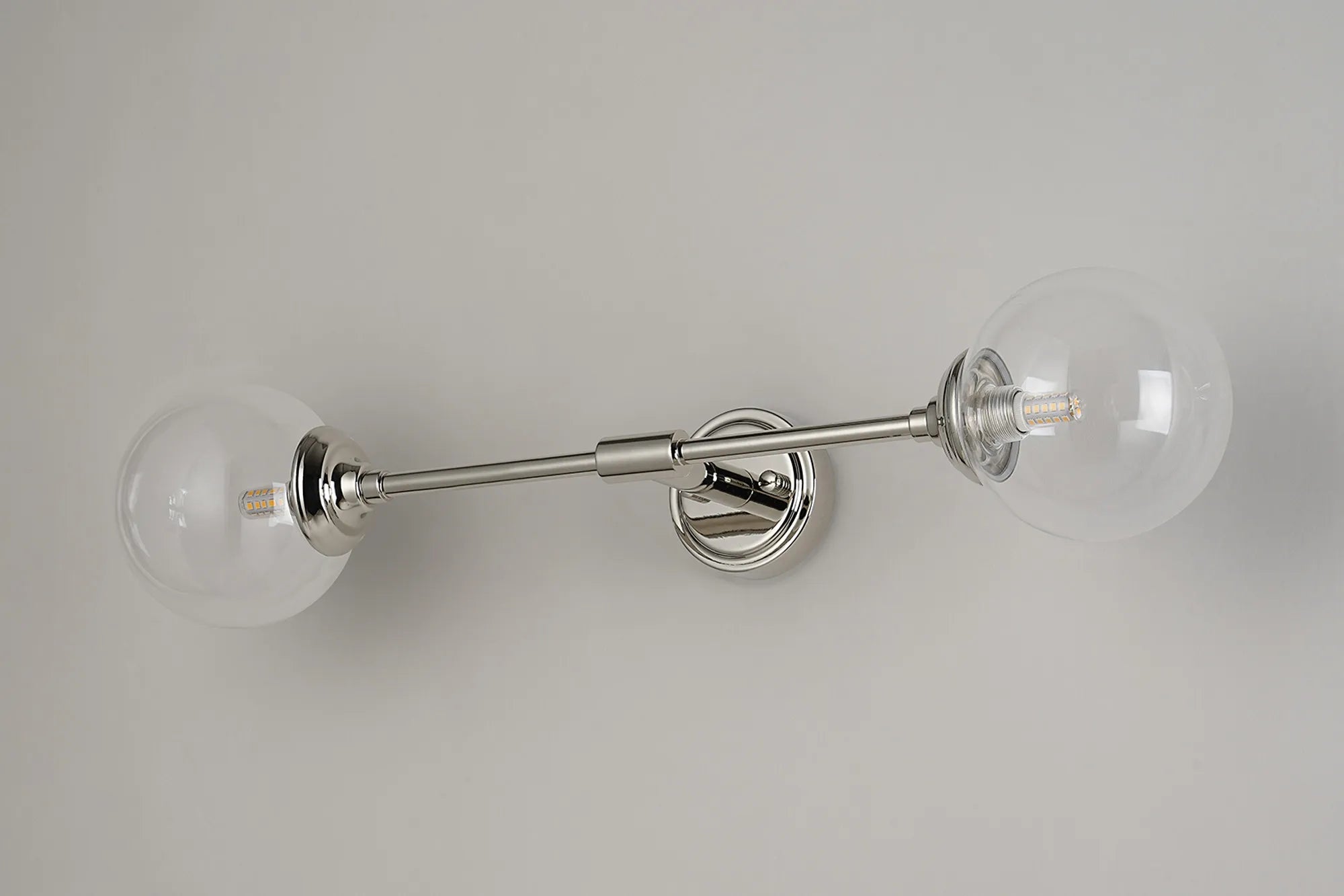 Dene Ceiling & Wall Light - Linear 2 Light - IP44 Nickel & Glass Smooth Round Glass