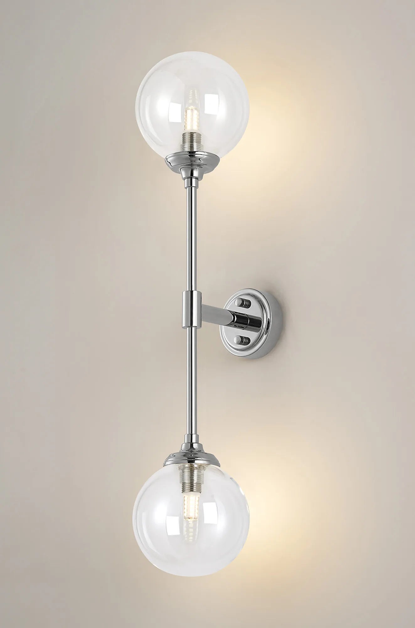Dene Ceiling & Wall Light - Linear 2 Light - IP44 Nickel & Glass Smooth Round Glass