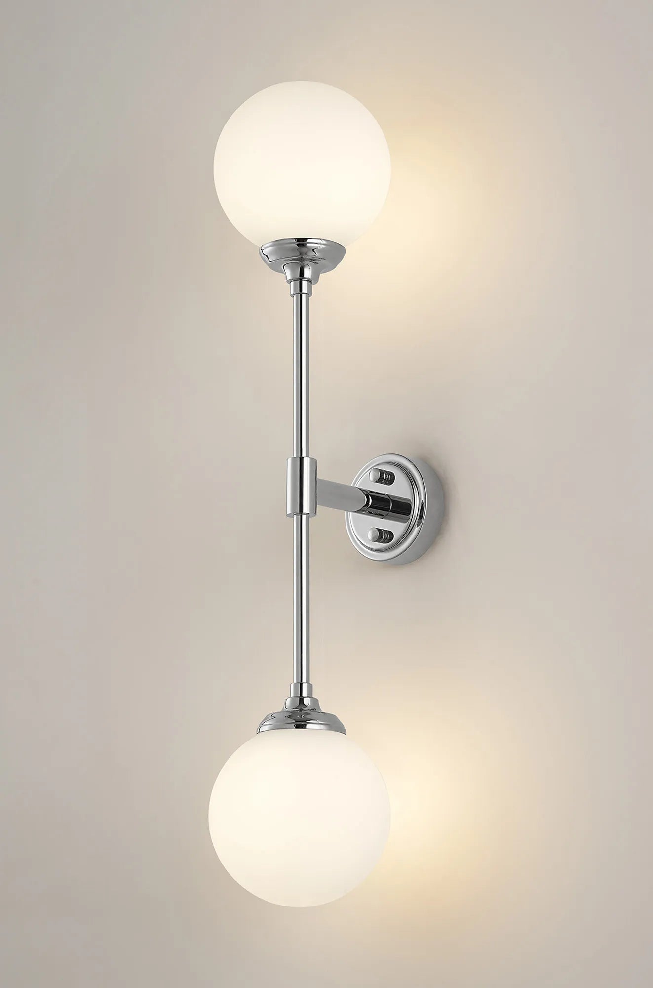 Dene Ceiling & Wall Light - Linear 2 Light - IP44 Nickel & White Smooth Round Glass