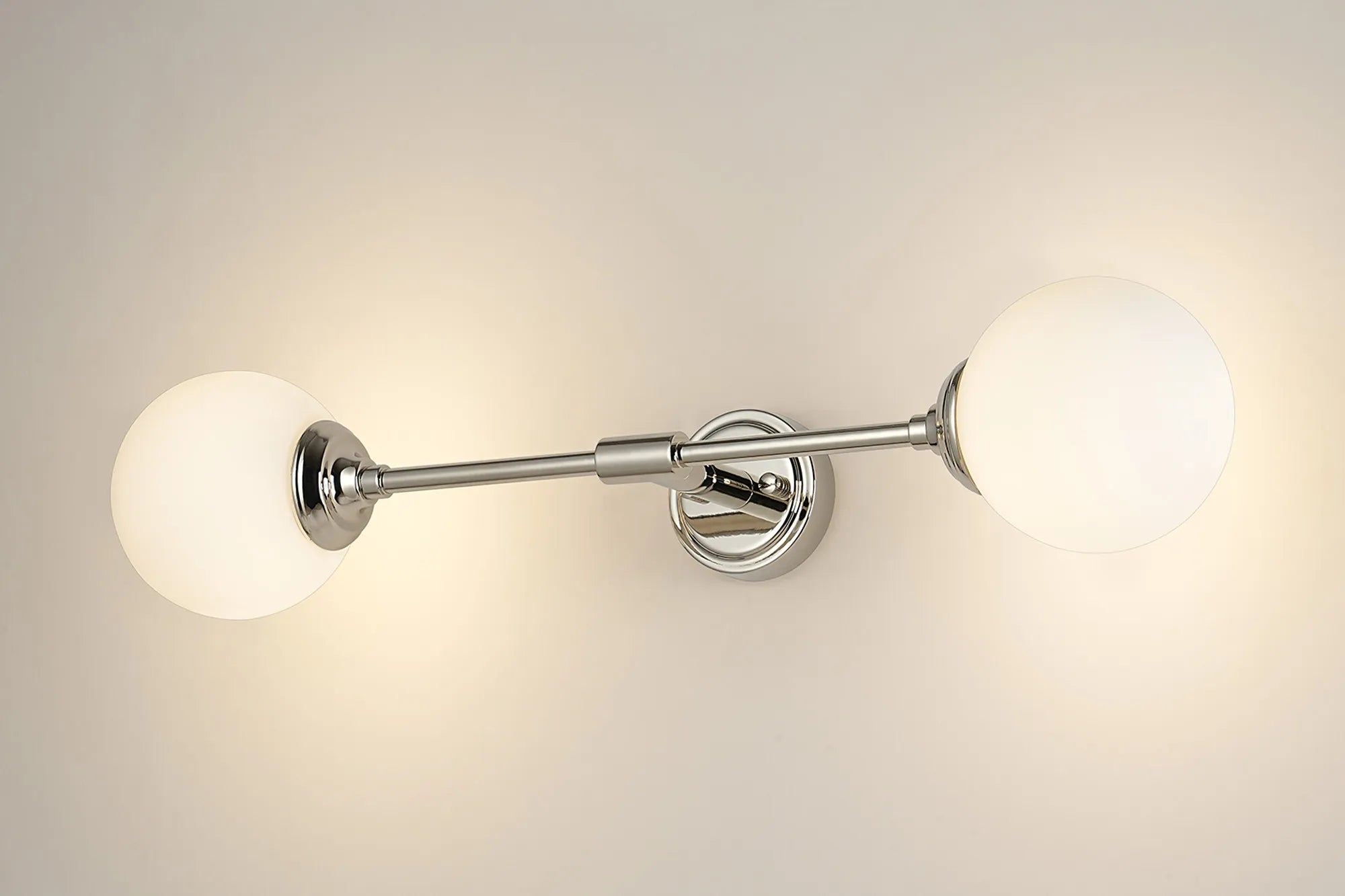 Dene Ceiling & Wall Light - Linear 2 Light - IP44 Nickel & White Smooth Round Glass
