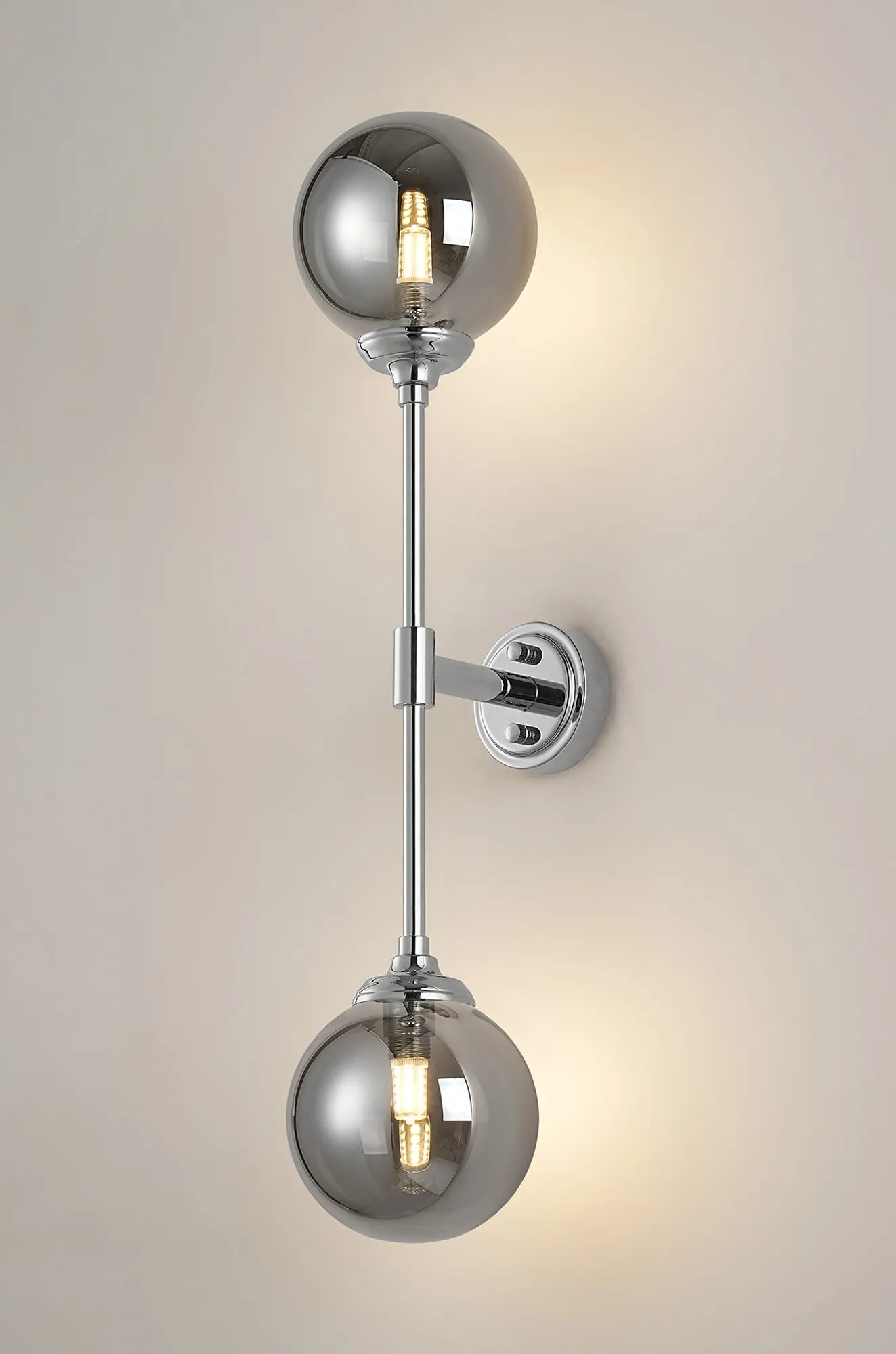 Dene Ceiling & Wall Light - Linear 2 Light - IP44 Nickel & Glass Smooth Round Glass