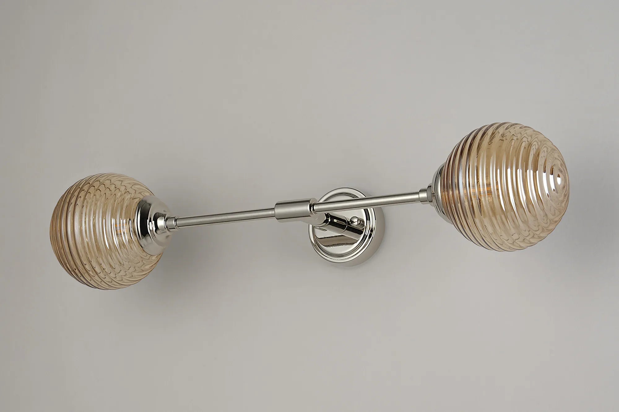 Dene Ceiling & Wall Light - Linear 2 Light - IP44 Nickel & Amber Ribbed Round Glass