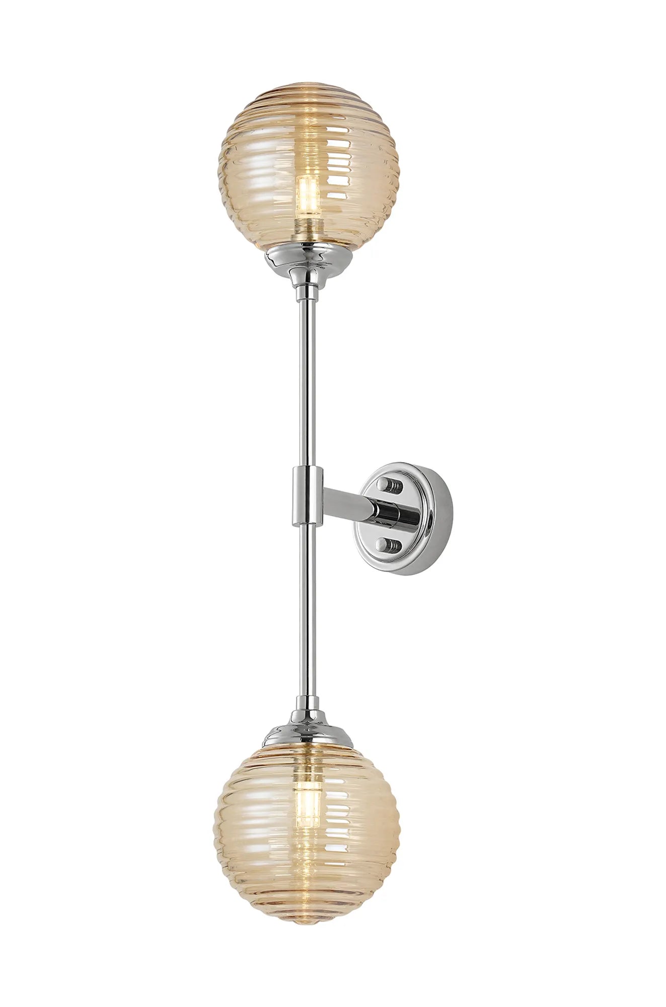 Dene Ceiling & Wall Light - Linear 2 Light - IP44 Nickel & Amber Ribbed Round Glass