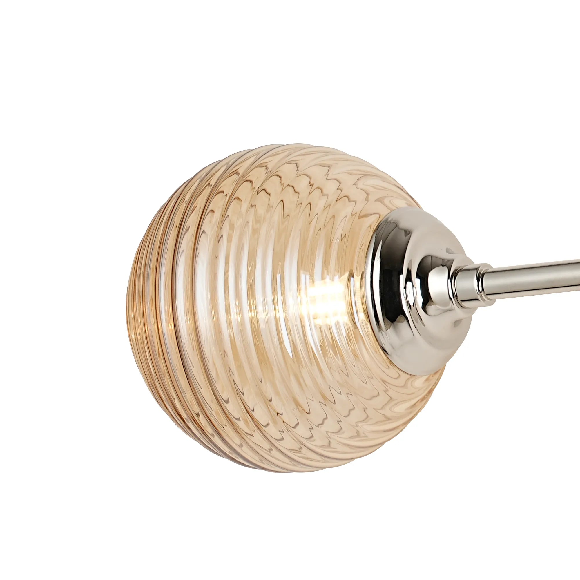 Dene Ceiling & Wall Light - Linear 2 Light - IP44 Nickel & Amber Ribbed Round Glass