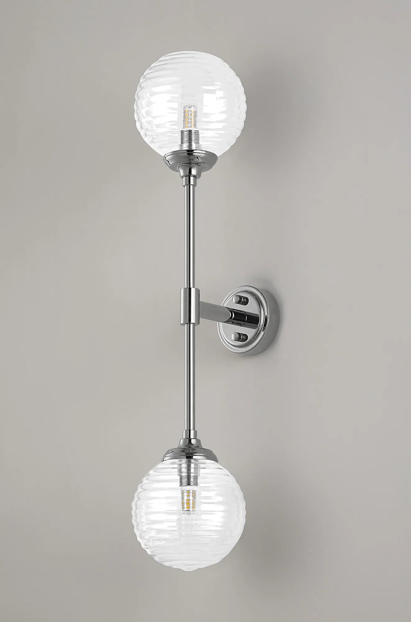 Dene Ceiling & Wall Light - Linear 2 Light - IP44 Nickel & Glass Ribbed Round Glass