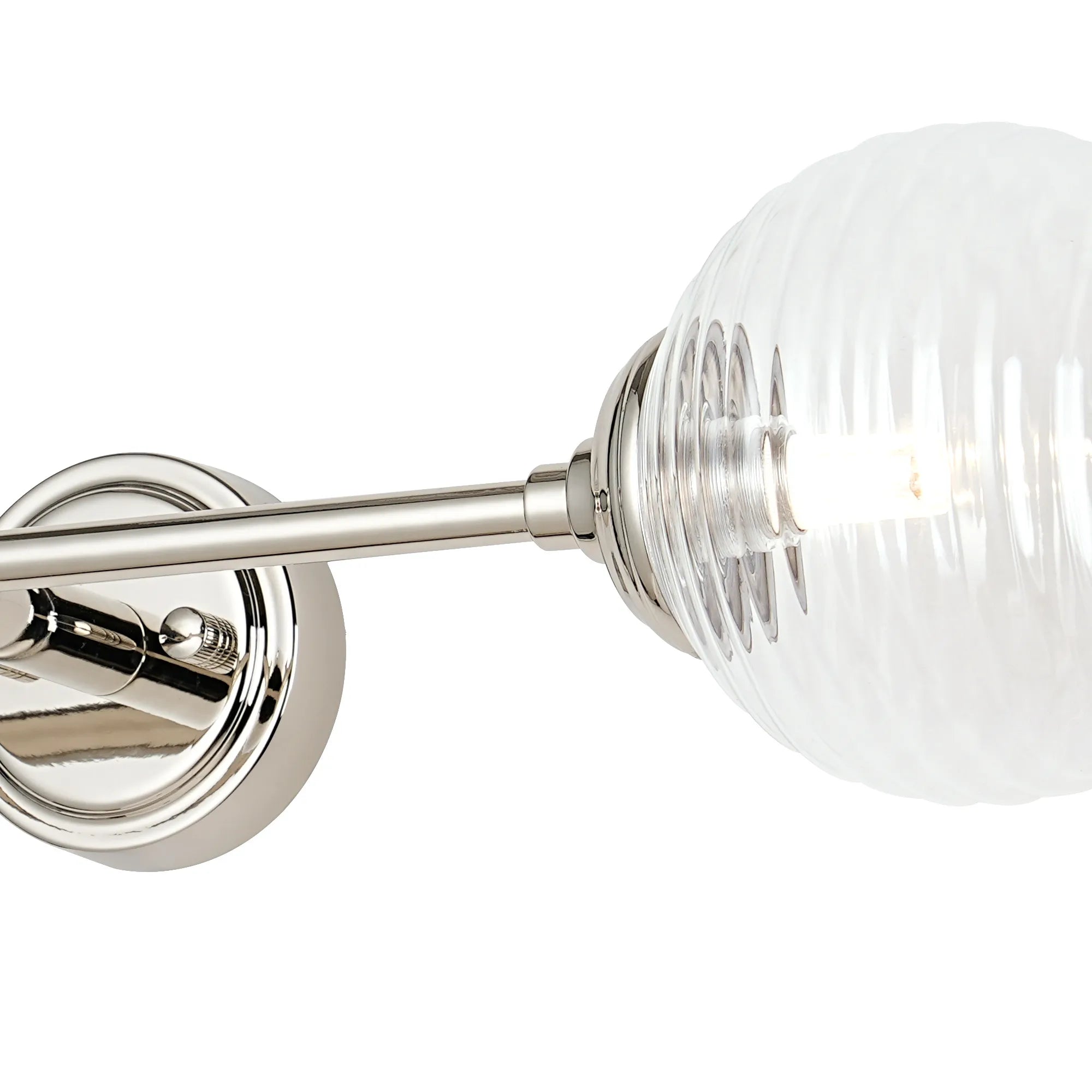 Dene Ceiling & Wall Light - Linear 2 Light - IP44 Nickel & Glass Ribbed Round Glass