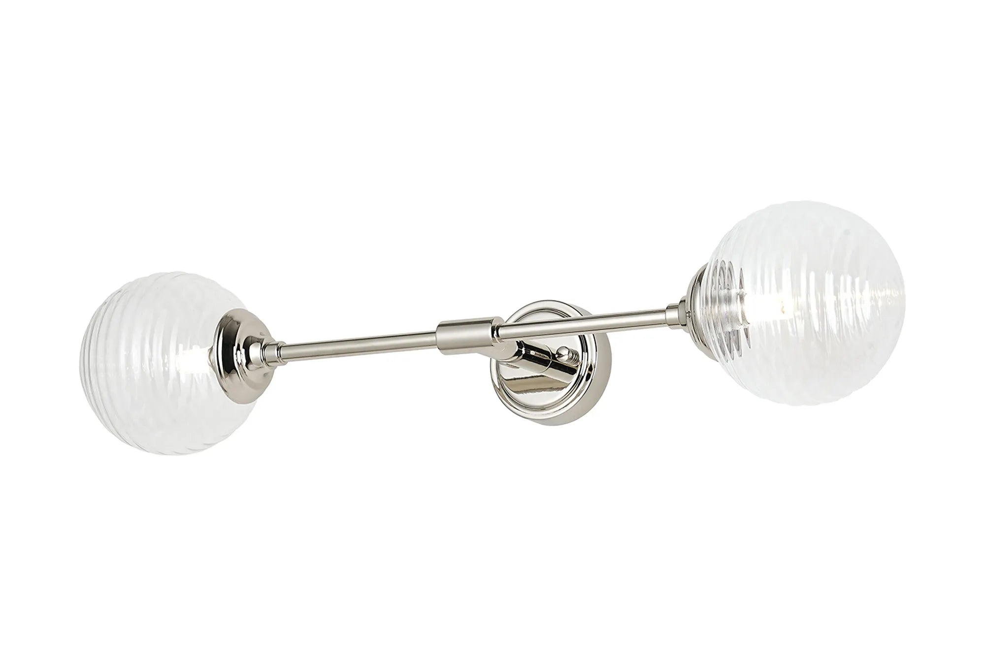 Dene Ceiling & Wall Light - Linear 2 Light - IP44 Nickel & Glass Ribbed Round Glass