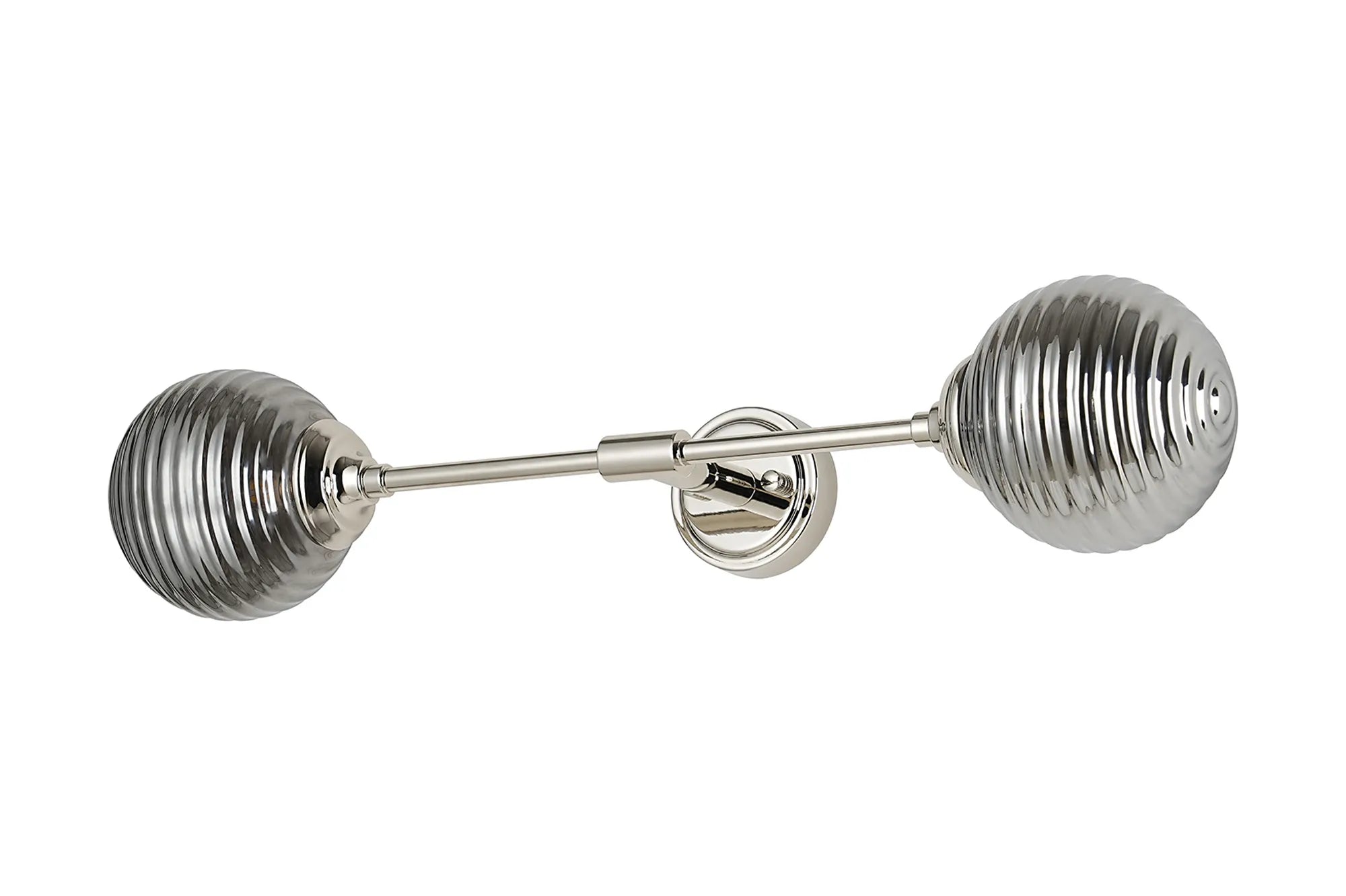 Dene Ceiling & Wall Light - Linear 2 Light - IP44 Nickel & Glass Ribbed Round Glass