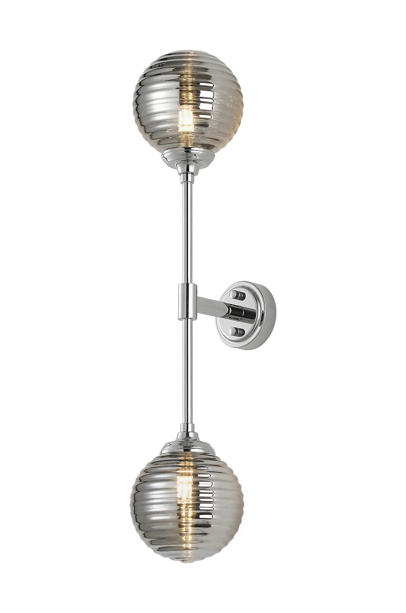 Dene Ceiling & Wall Light - Linear 2 Light - IP44 Nickel & Glass Ribbed Round Glass