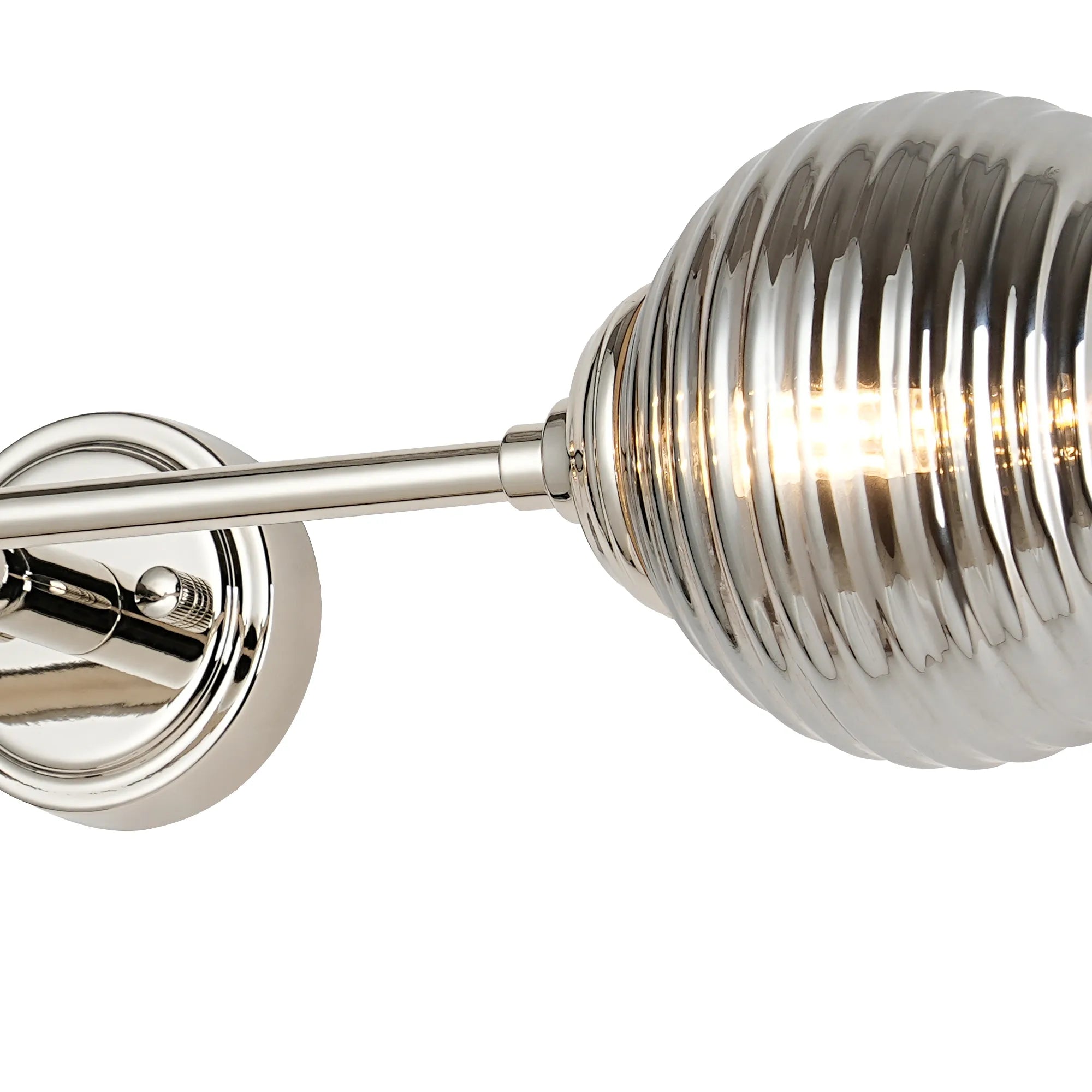 Dene Ceiling & Wall Light - Linear 2 Light - IP44 Nickel & Glass Ribbed Round Glass