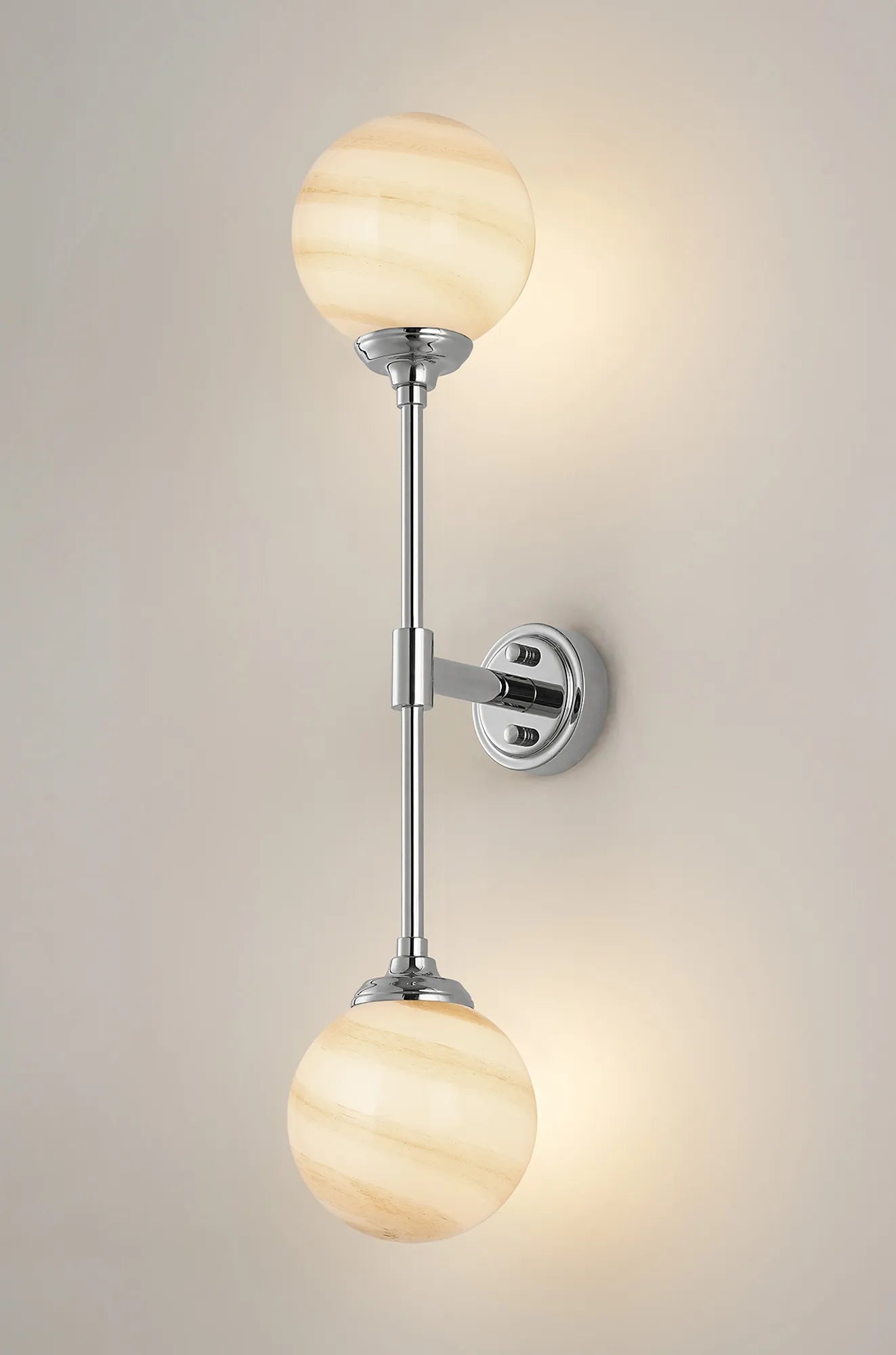 Dene Ceiling & Wall Light - Linear 2 Light - IP44 Nickel, Brown & White Round Marble Effect Glass