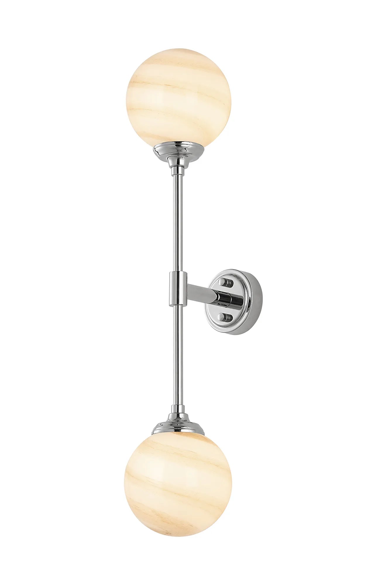 Dene Ceiling & Wall Light - Linear 2 Light - IP44 Nickel, Brown & White Round Marble Effect Glass