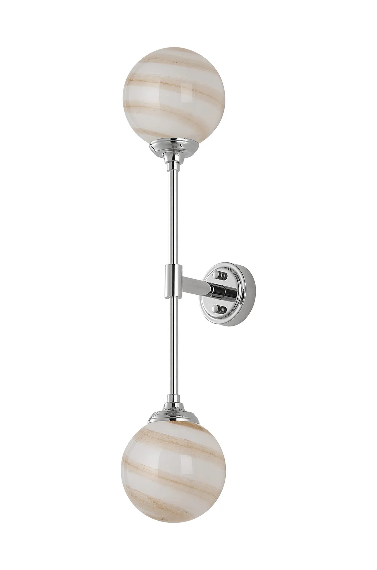 Dene Ceiling & Wall Light - Linear 2 Light - IP44 Nickel, Brown & White Round Marble Effect Glass