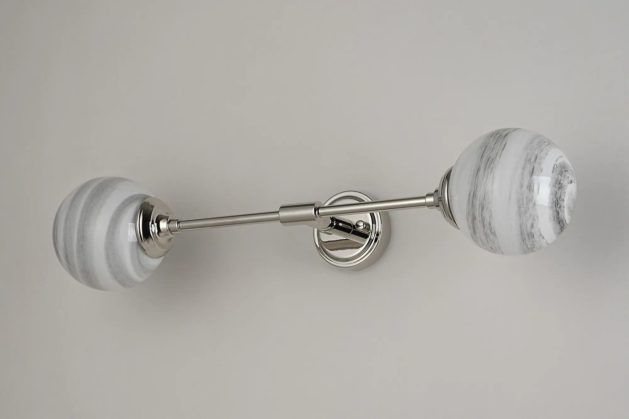 Dene Ceiling & Wall Light - Linear 2 Light - IP44 Nickel, Grey & White Round Marble Effect Glass