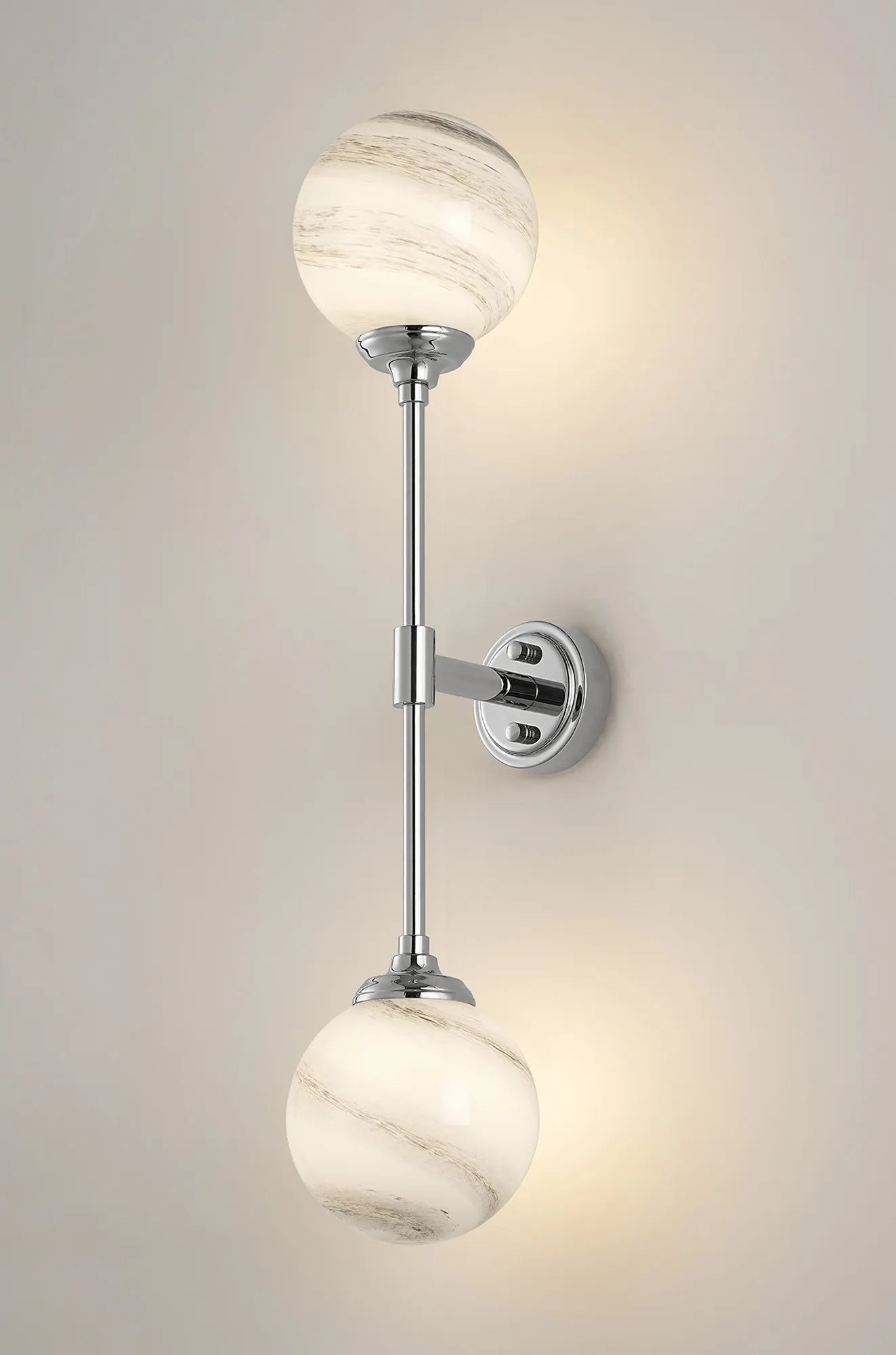 Dene Ceiling & Wall Light - Linear 2 Light - IP44 Nickel, Grey & White Round Marble Effect Glass
