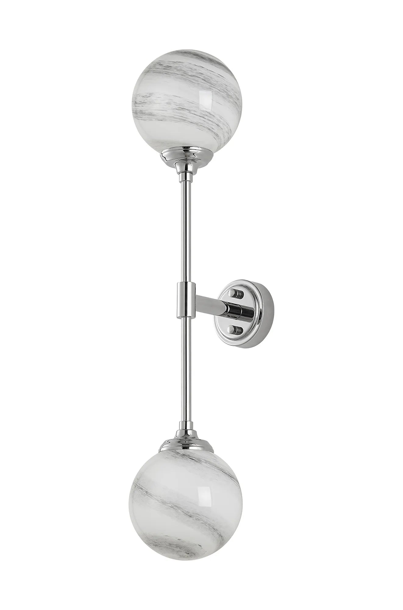 Dene Ceiling & Wall Light - Linear 2 Light - IP44 Nickel, Grey & White Round Marble Effect Glass