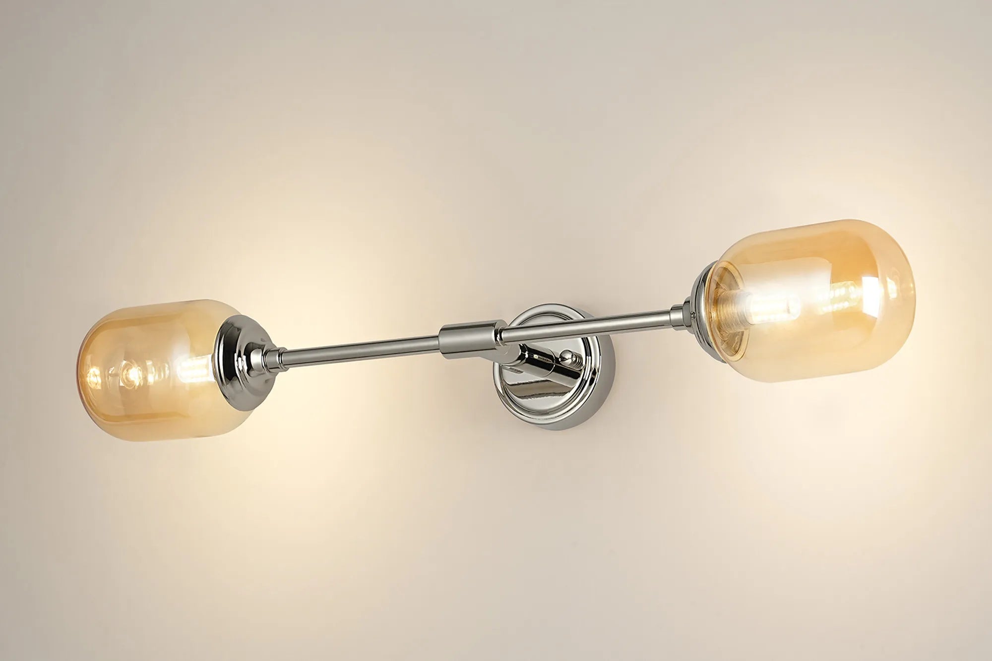 Dene Ceiling & Wall Light - Linear 2 Light - IP44 Nickel & Amber Smooth Tubular Glass