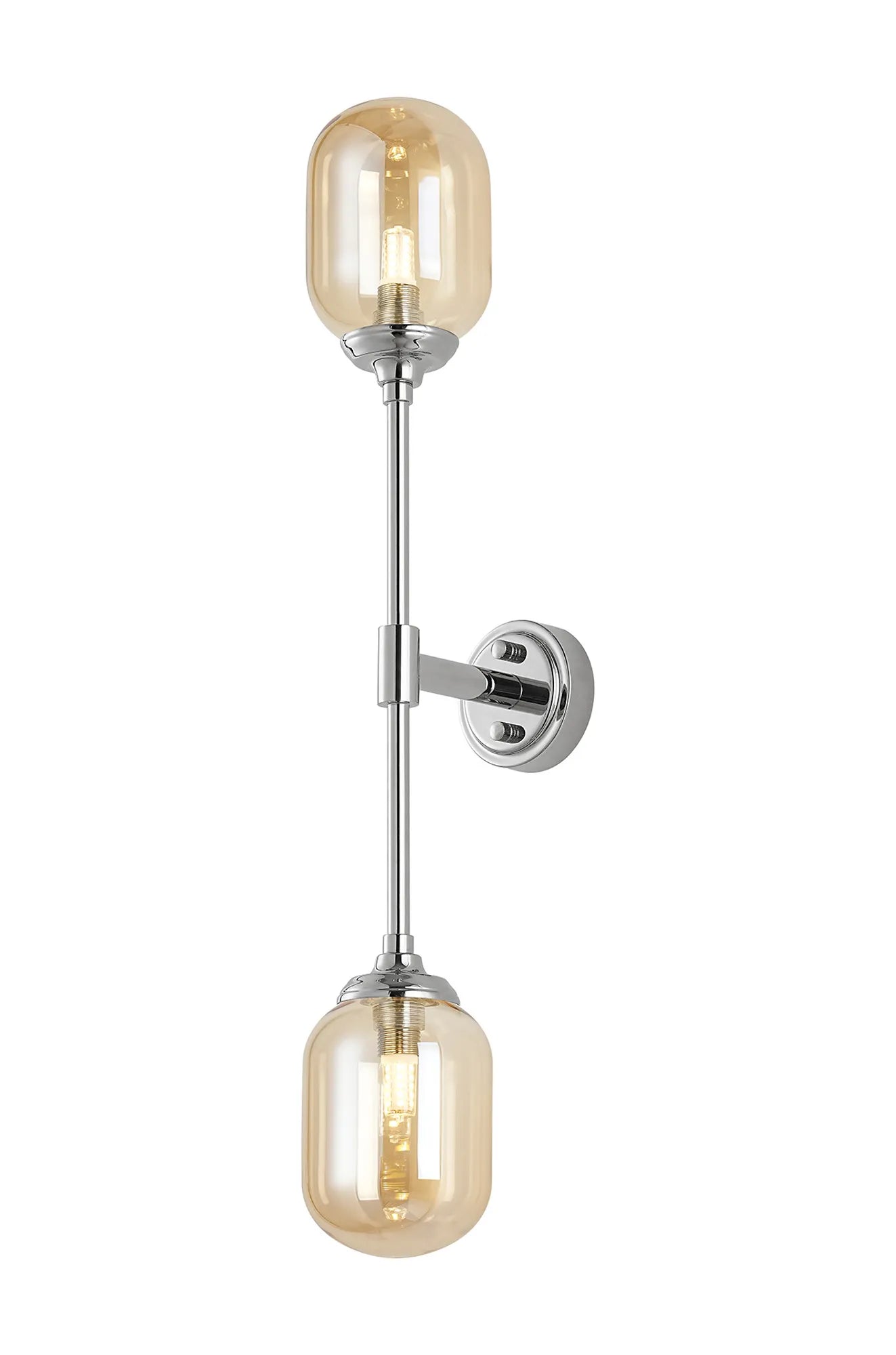 Dene Ceiling & Wall Light - Linear 2 Light - IP44 Nickel & Amber Smooth Tubular Glass