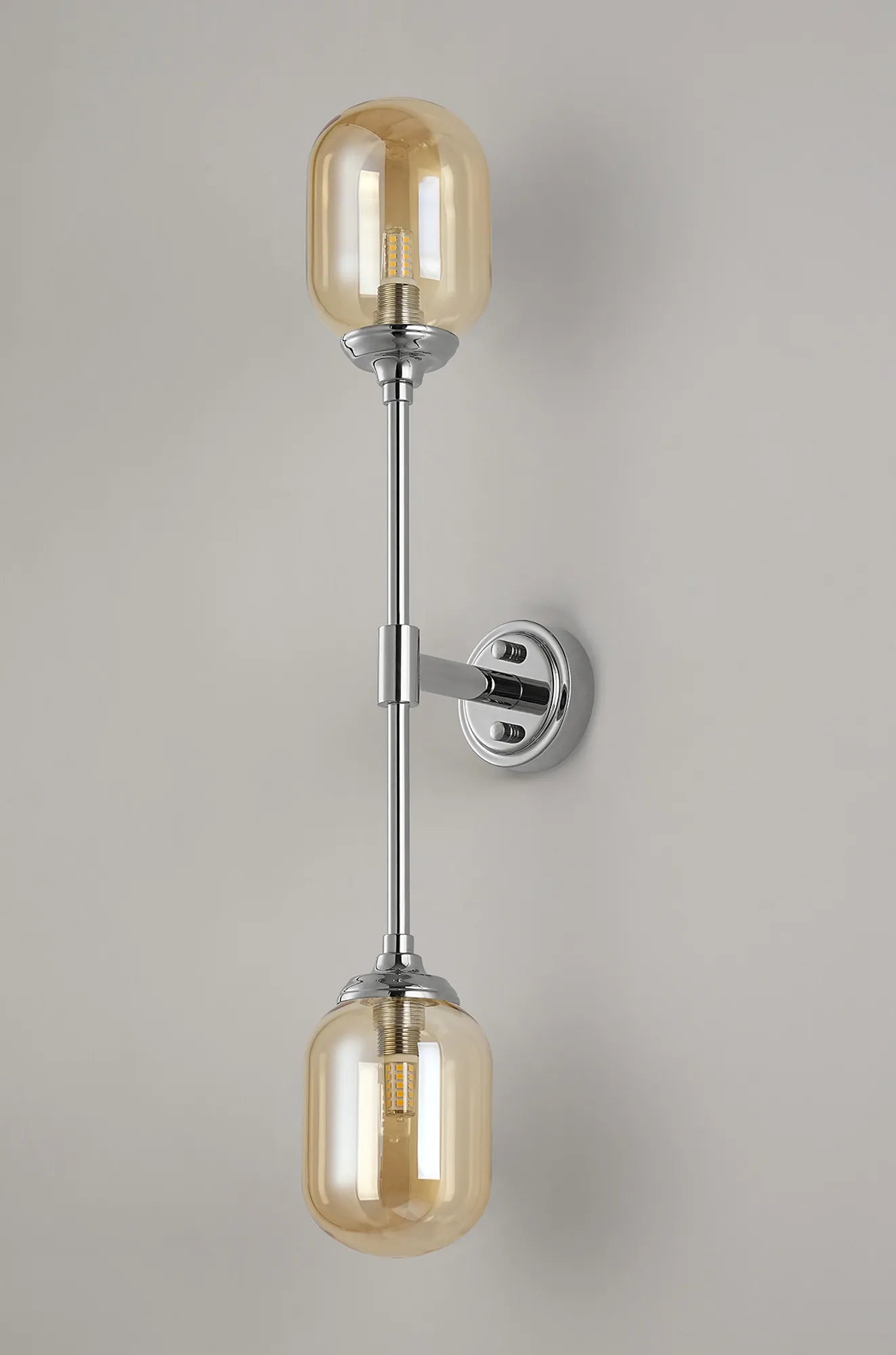 Dene Ceiling & Wall Light - Linear 2 Light - IP44 Nickel & Amber Smooth Tubular Glass