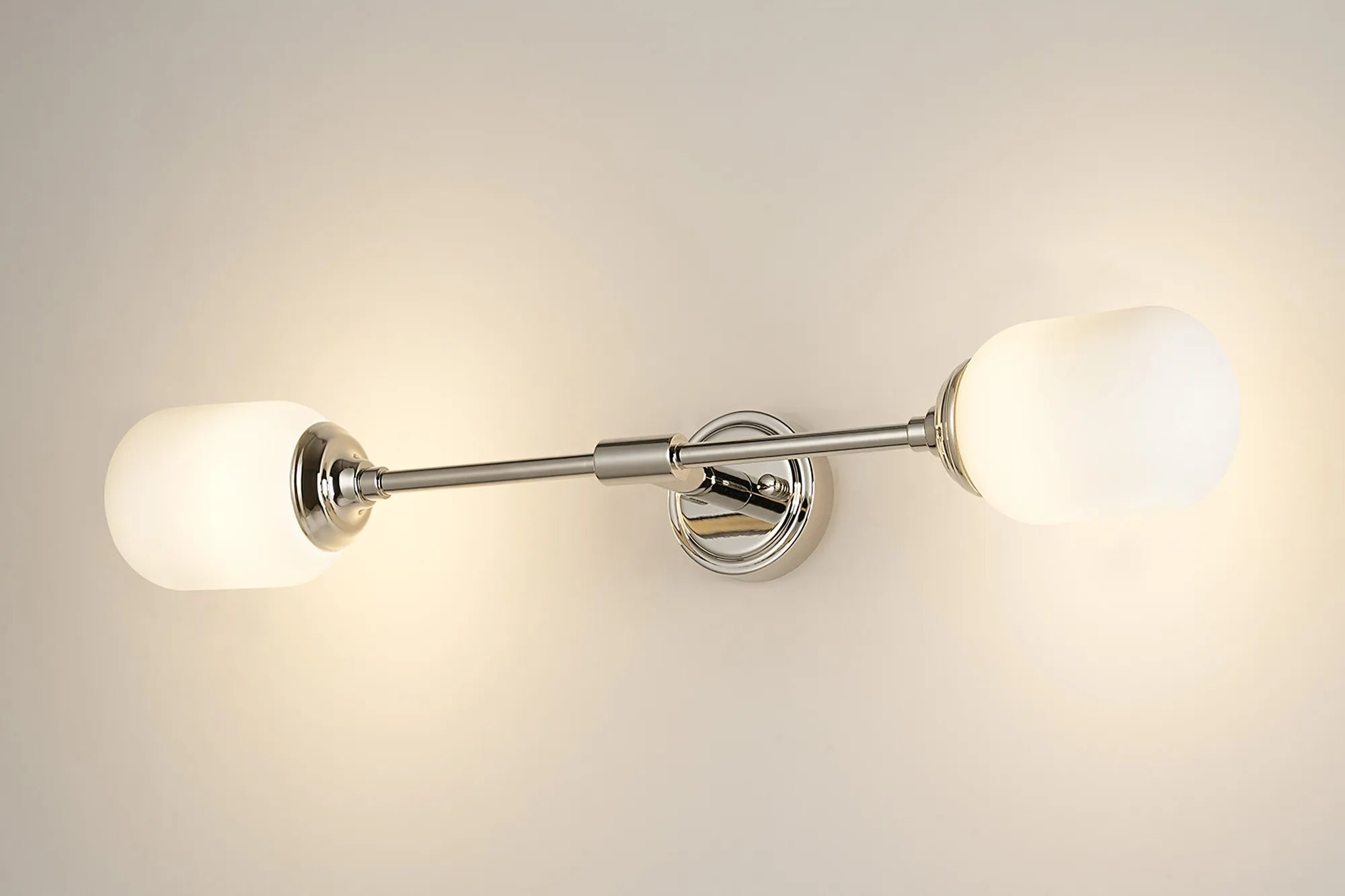 Dene Ceiling & Wall Light - Linear 2 Light - IP44 Nickel & White Smooth Tubular Glass